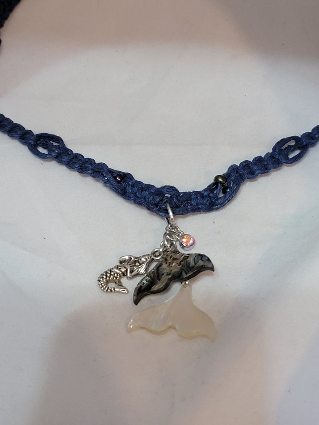 Abalone, Opalite Whale Tails with Mermaid & Crystal Necklace