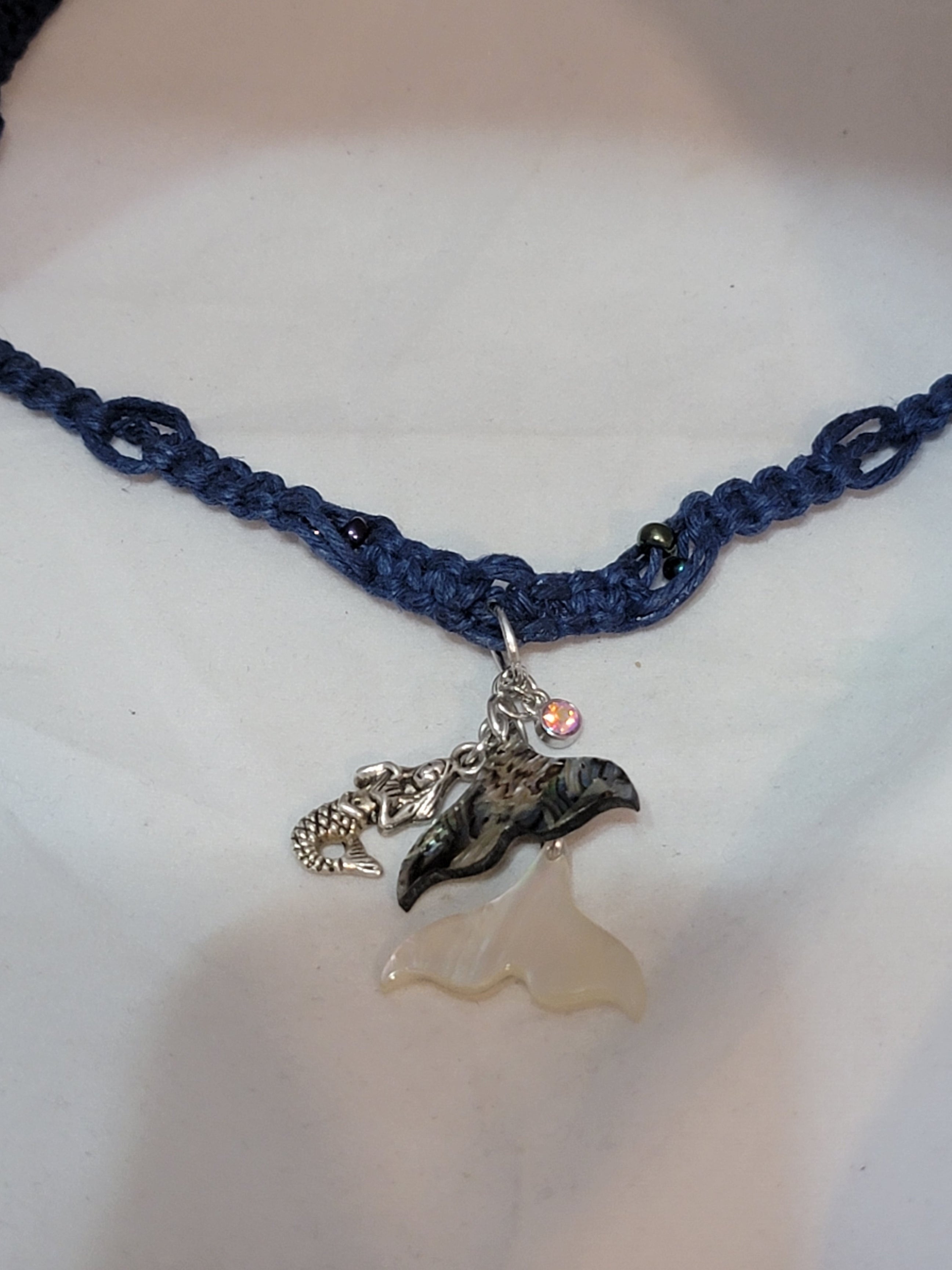 Abalone, Opalite Whale Tails with Mermaid & Crystal Necklace