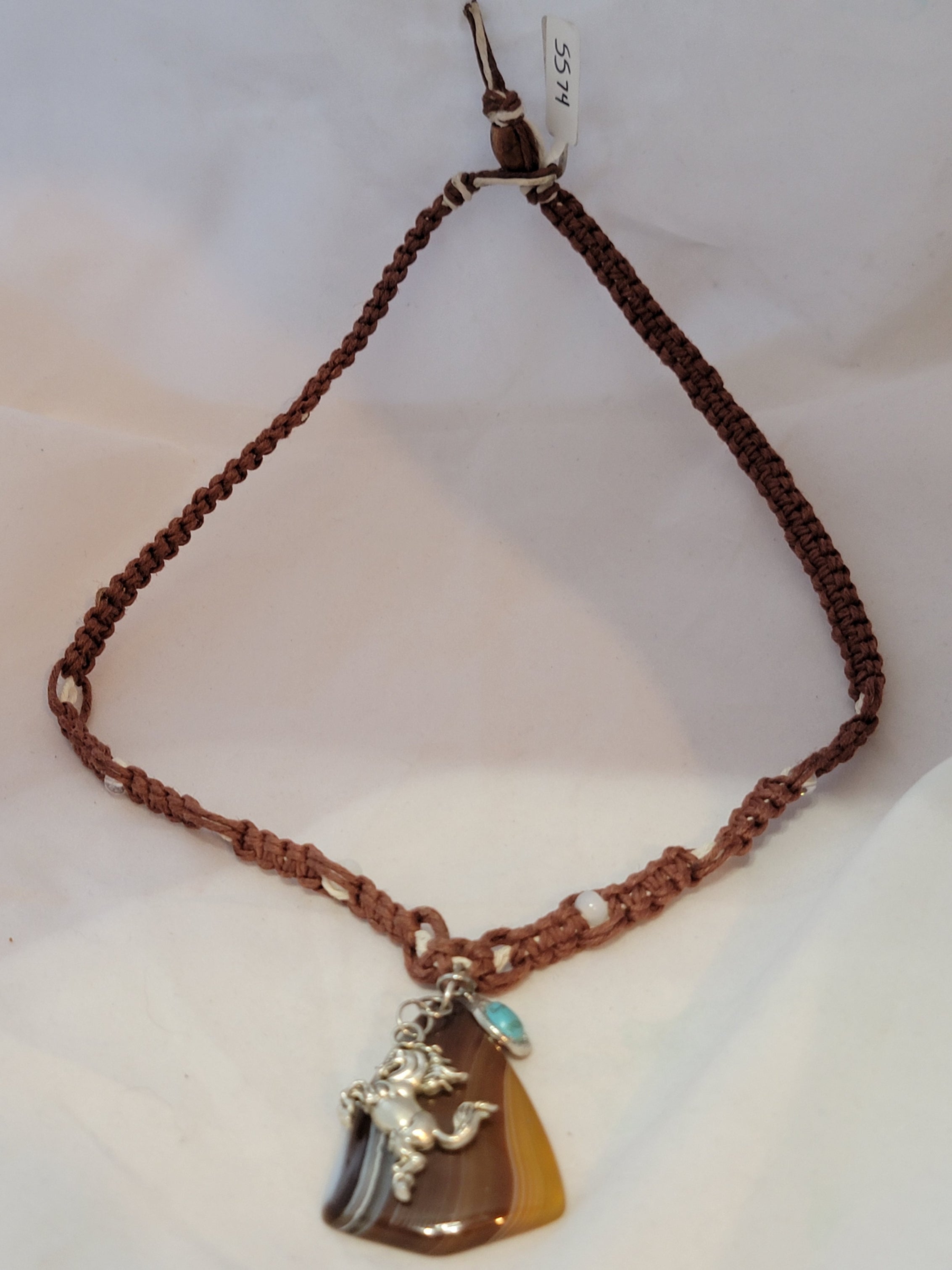 Agate with Horse, & Turquoise Howlite Charm Necklace
