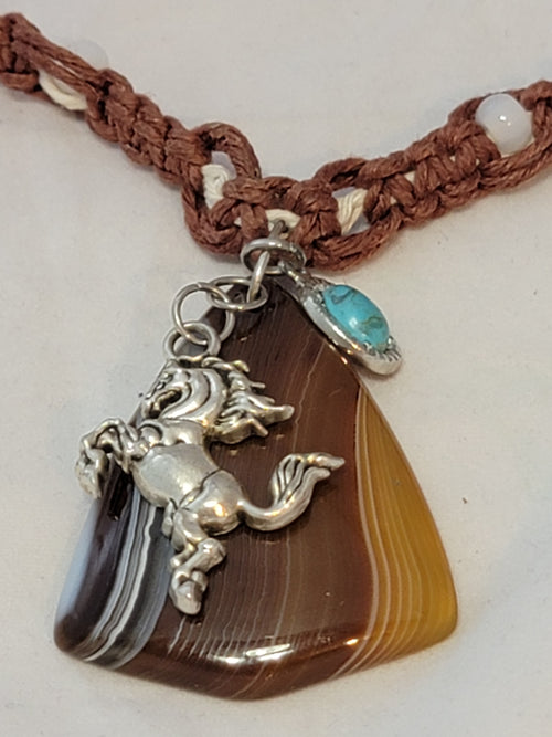 Agate with Horse, & Turquoise Howlite Charm Necklace