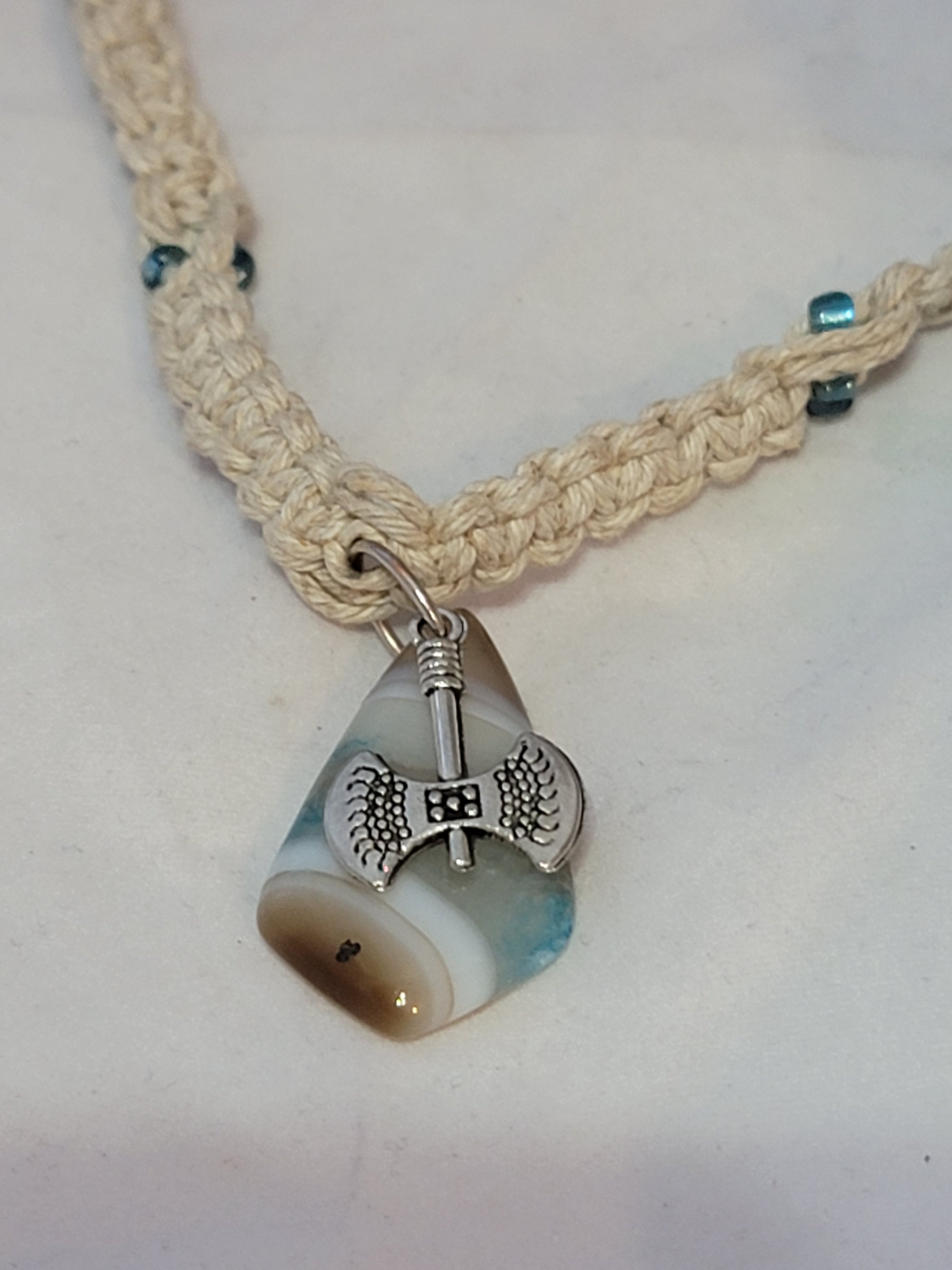 Agate with Mjolnir Necklace