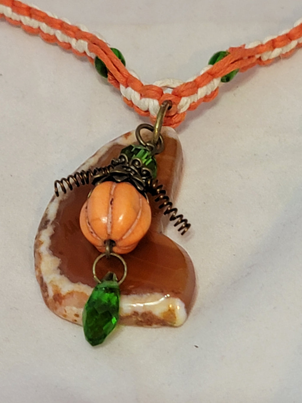 Agate with Pumpkin & Crystal Necklace