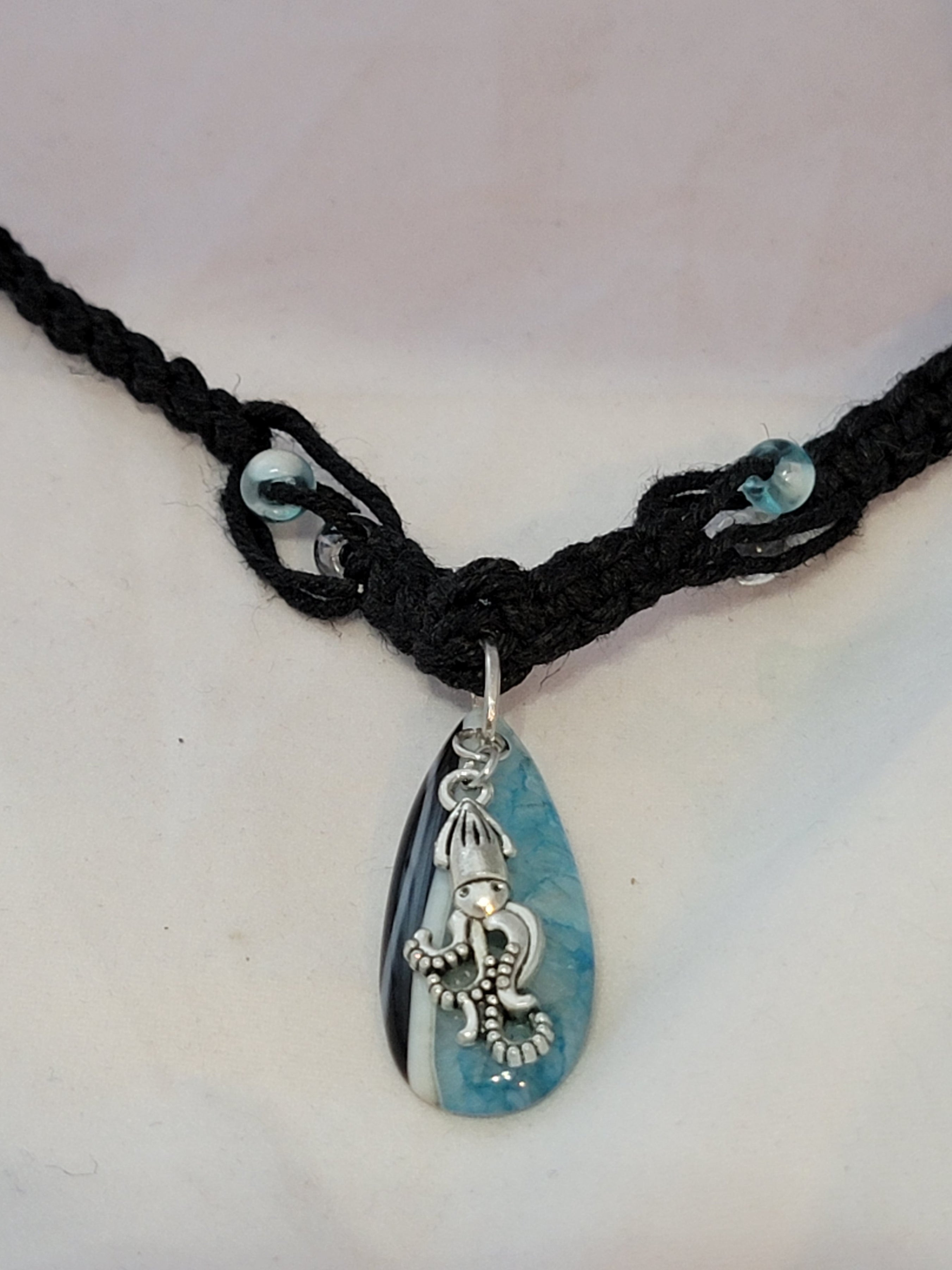 Black Onyx Dyed Turquoise Agate with Squid Necklace