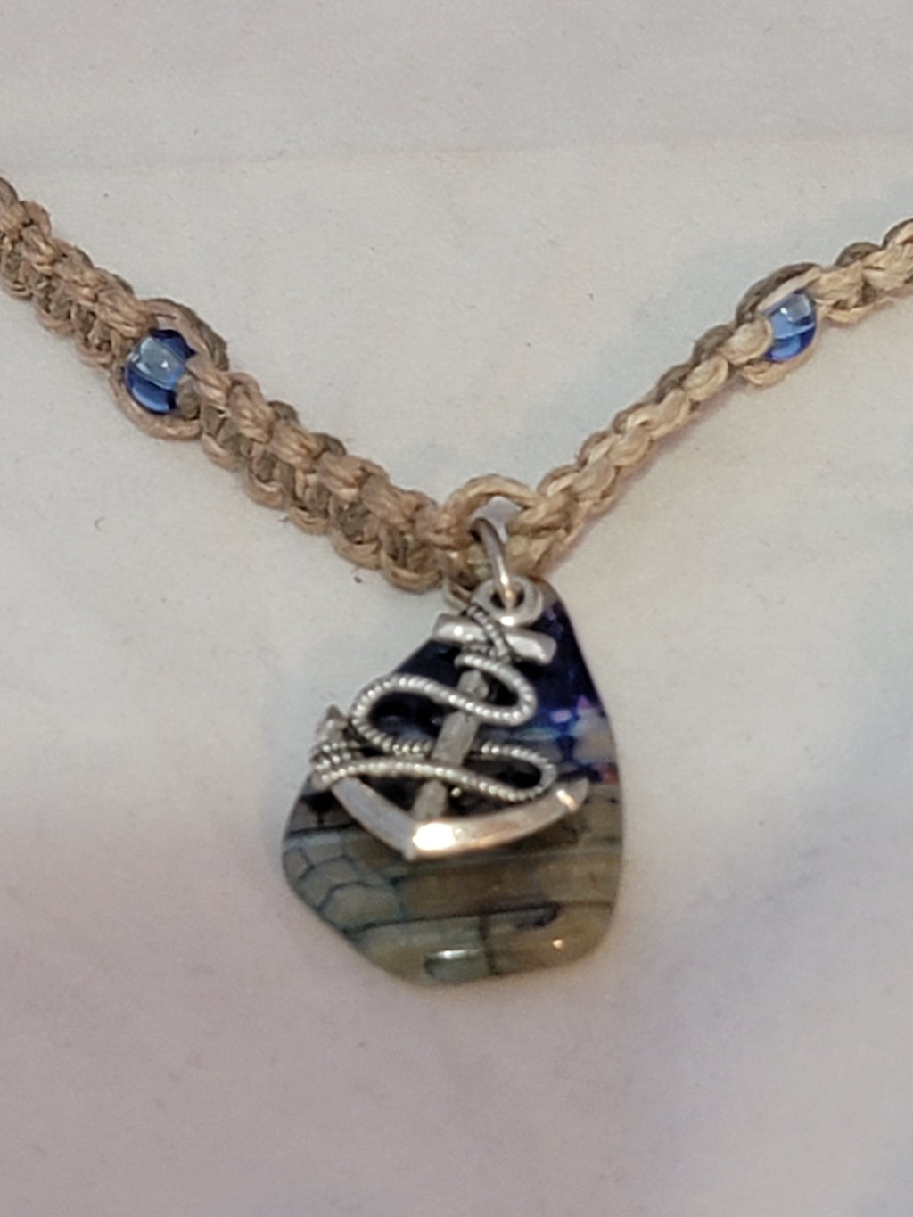 Blue Dyed Agate with Roped Anchor Necklace