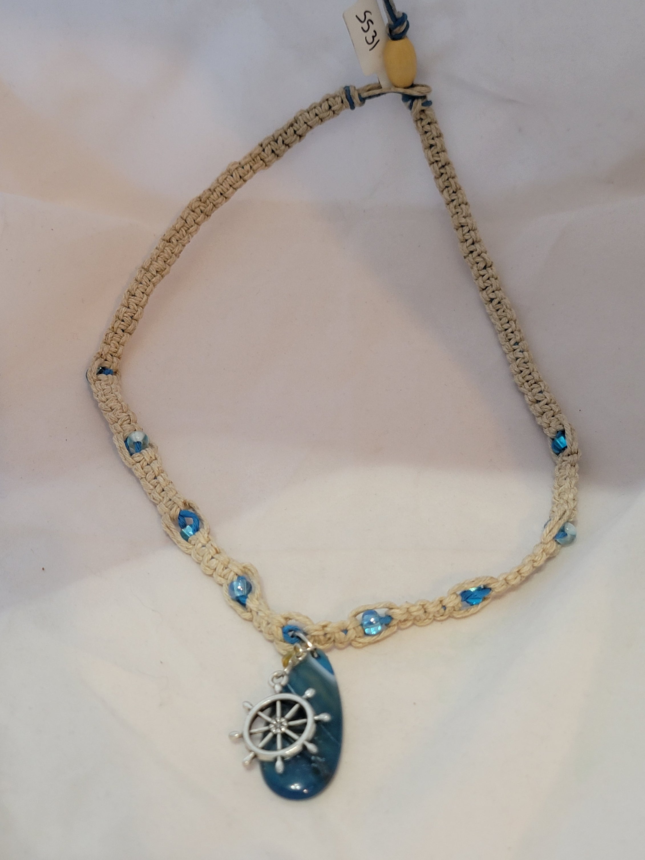 Blue Dyed Agate with Ship Wheel Necklace