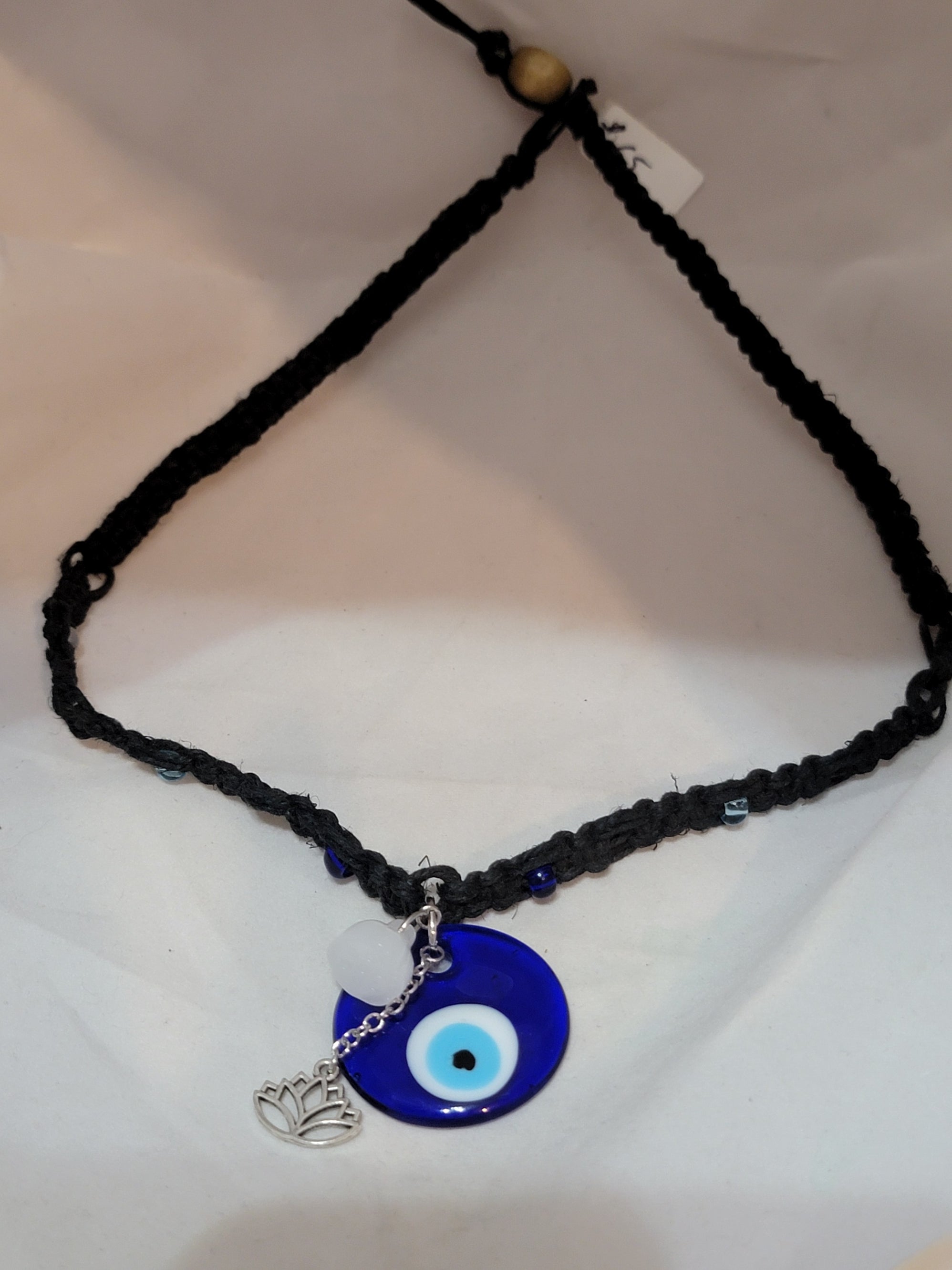 Blue Evil Eye with Lotus & Lotus Bud Necklace
