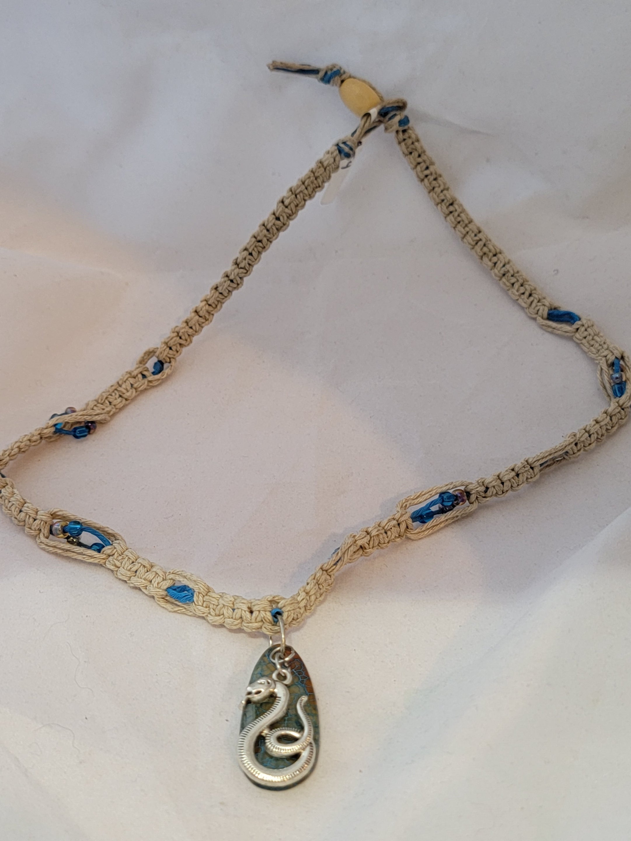 Blue Green Crackle Agate with Snake Necklace