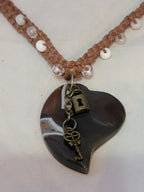 Botswana Agate Heart with Lock & Key Necklace