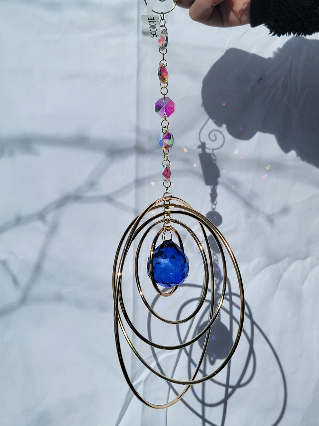Five Orb Crystal Suncatcher - Brass