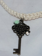 Brass Key with Mint Green Flower & Crystal Necklace