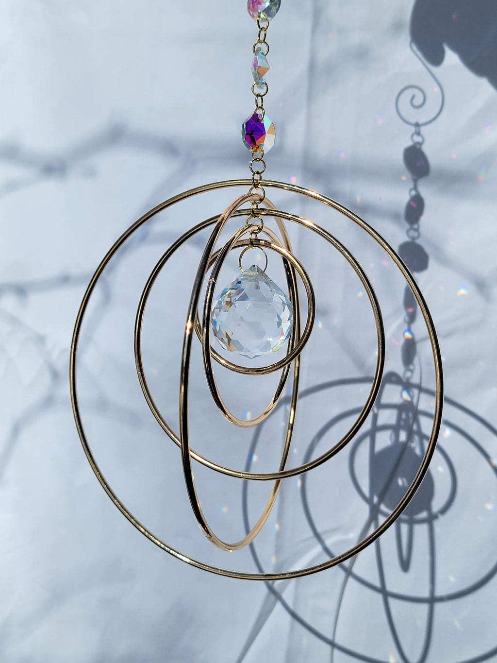 Five Orb Crystal Suncatcher - Brass