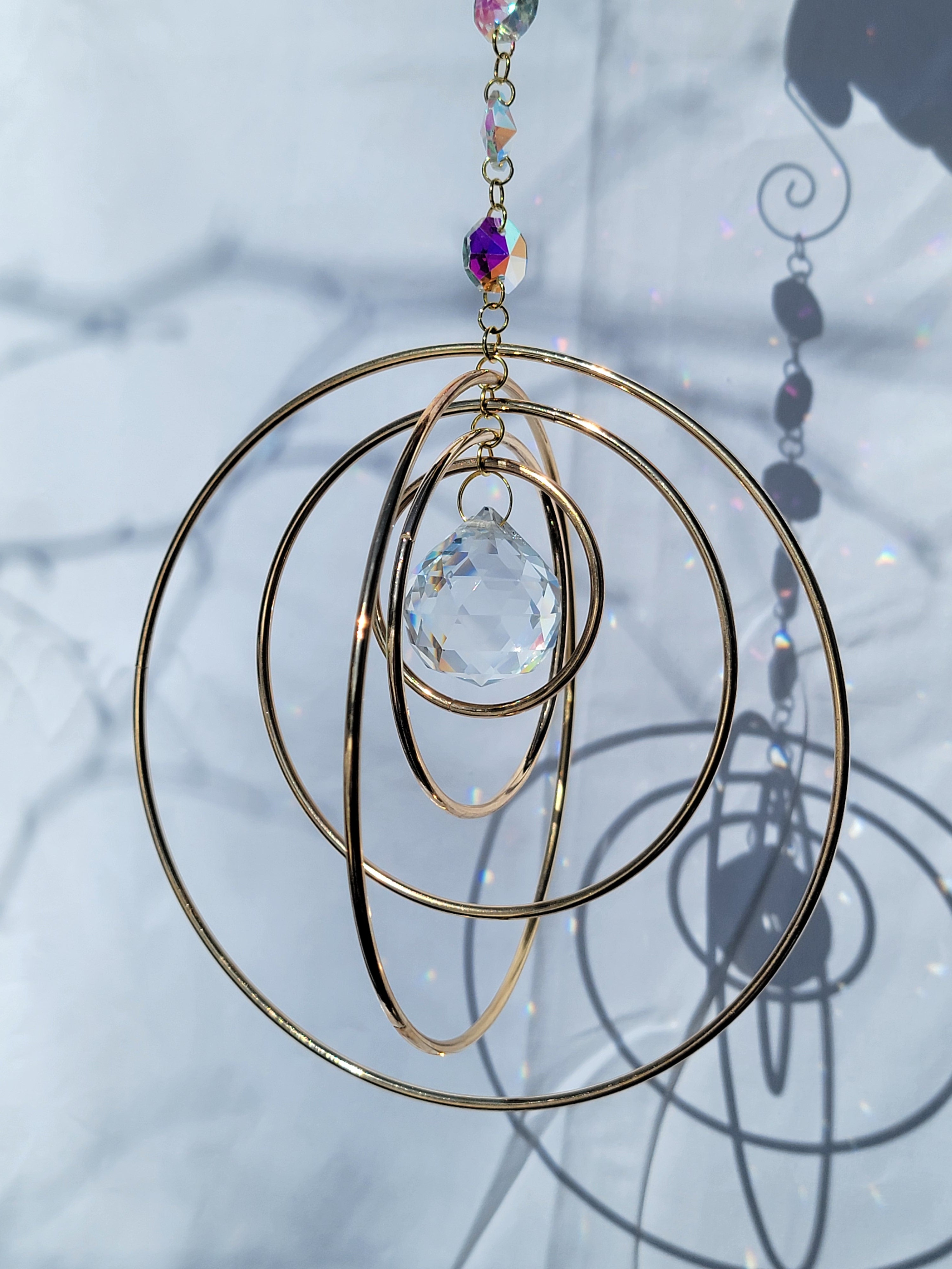 Five Orb Crystal Suncatcher - Brass