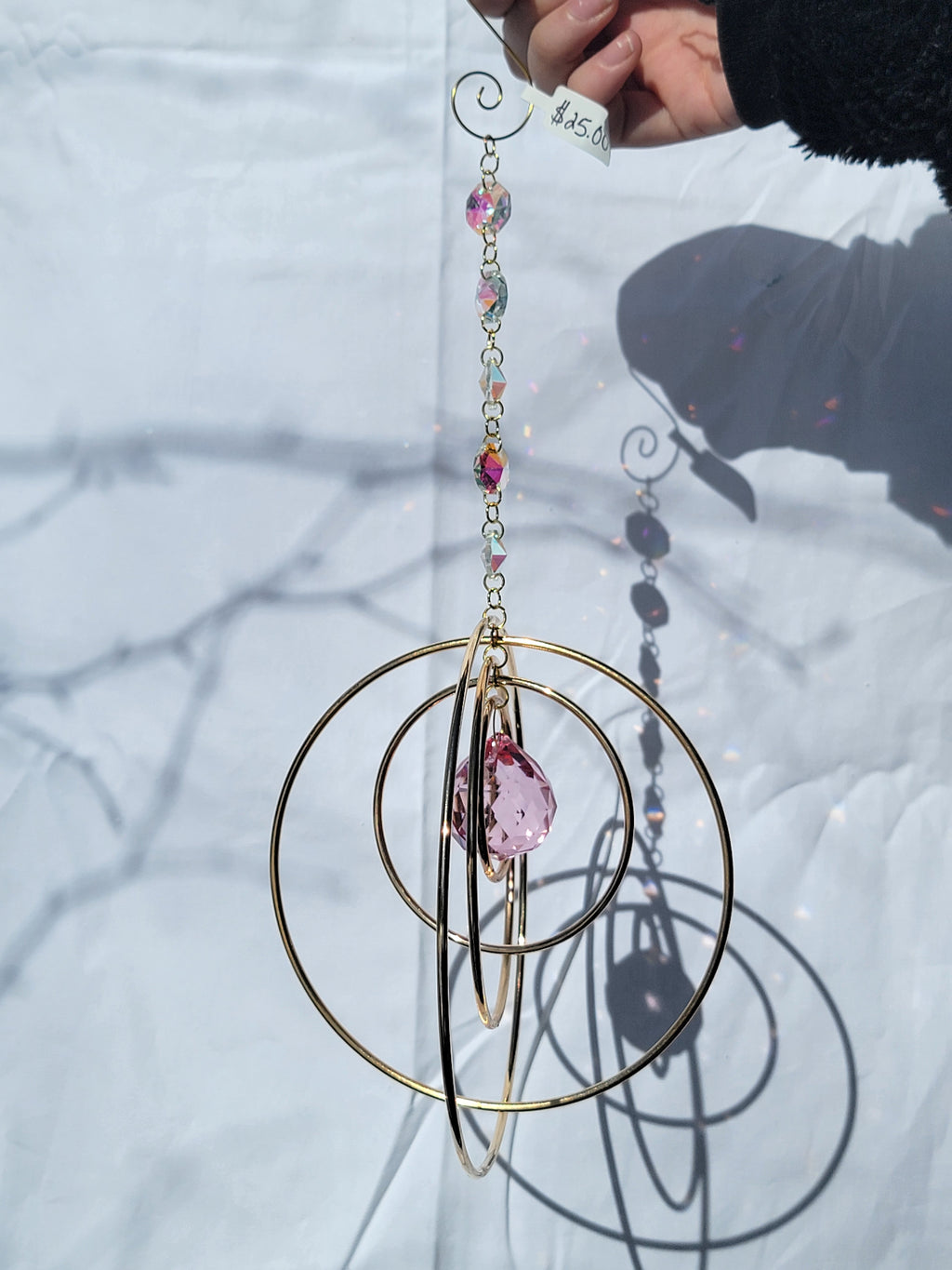 Five Orb Crystal Suncatcher - Brass