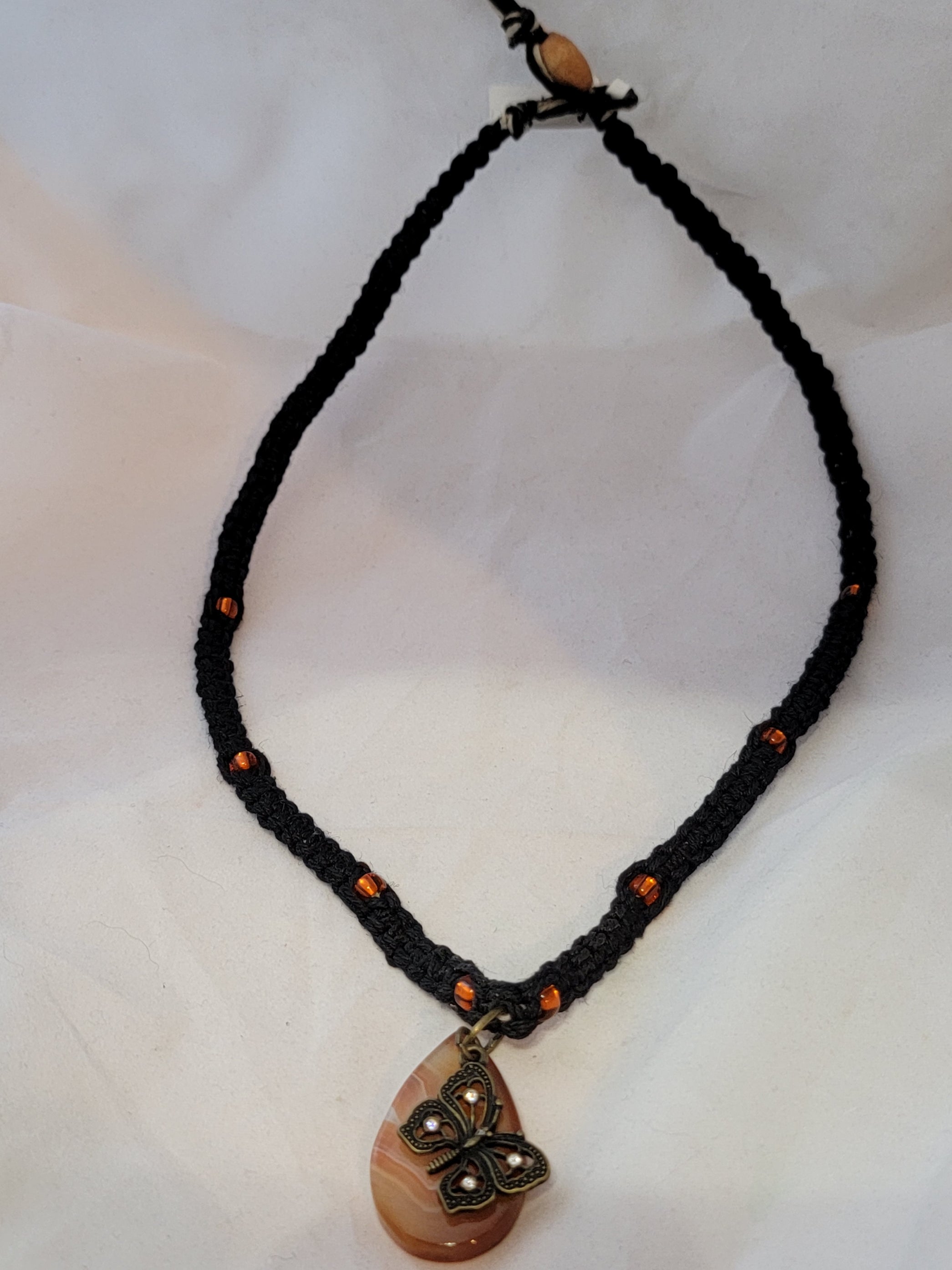 Brazilian Agate Brass Butterfly Necklace