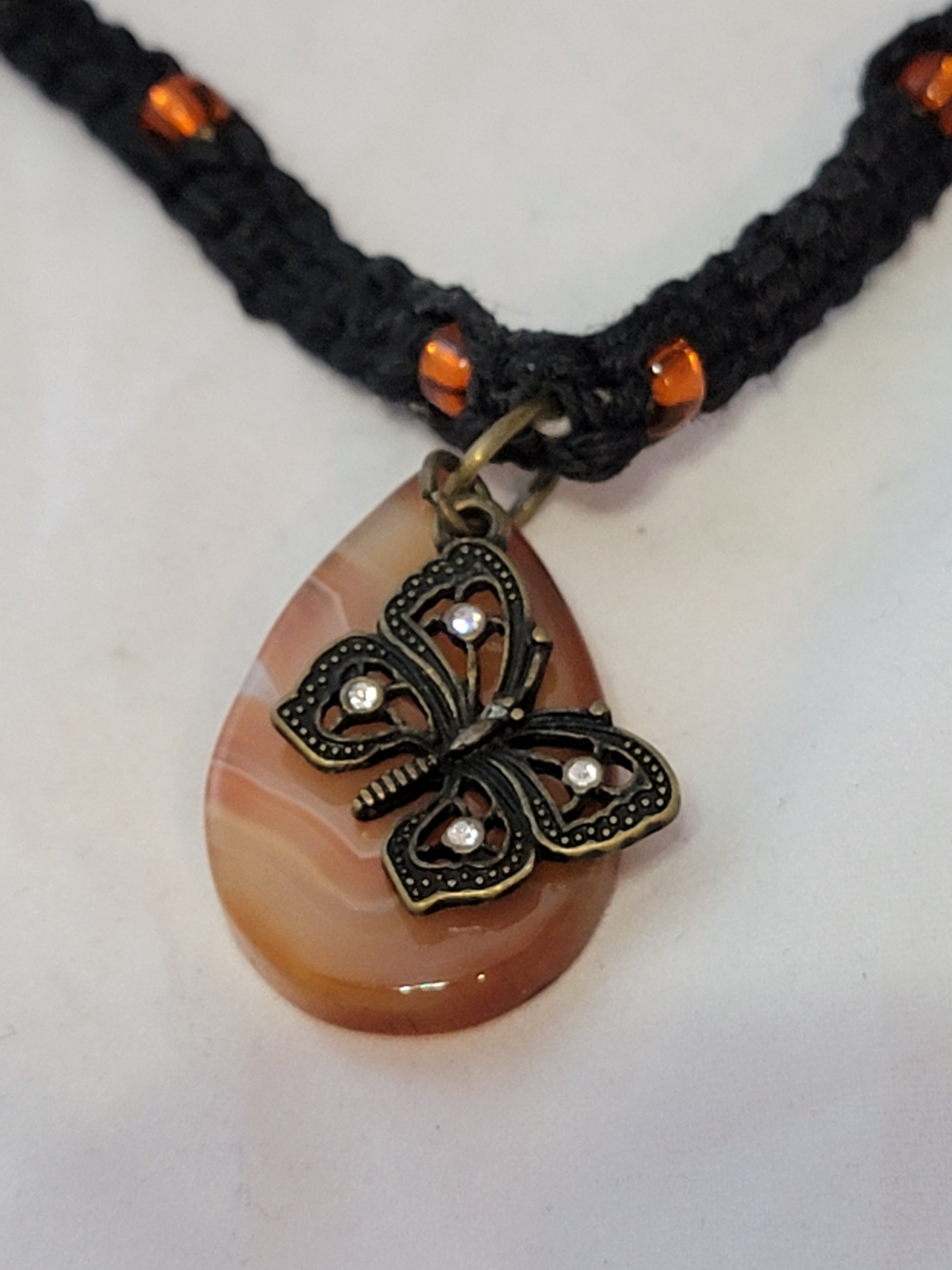 Brazilian Agate Brass Butterfly Necklace