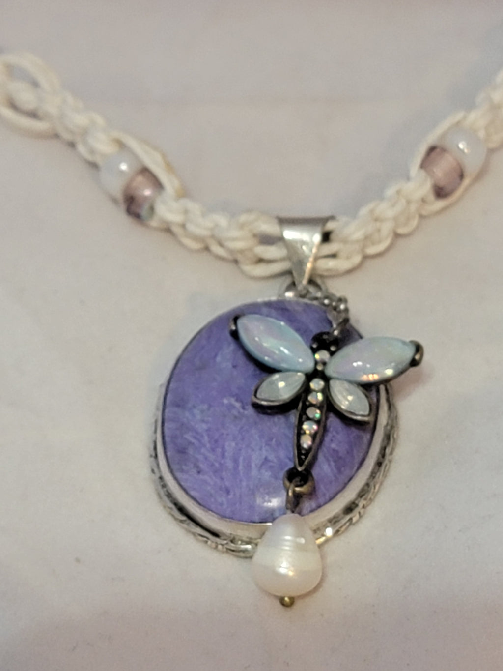 Charoite with Opalite Butterfly & Pearl Necklace