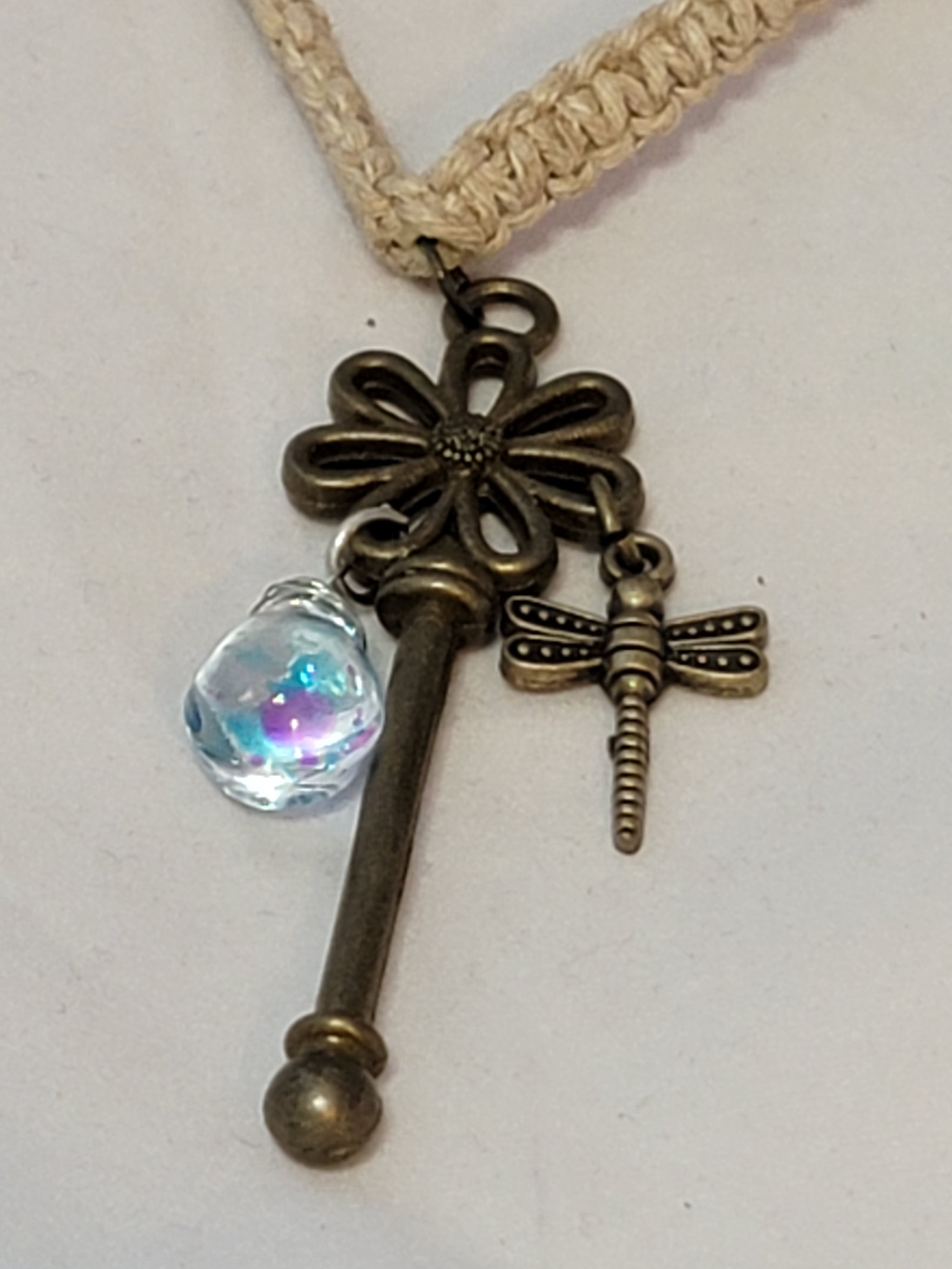 Flower Scepter with Dragonfly, & Crystal Necklace