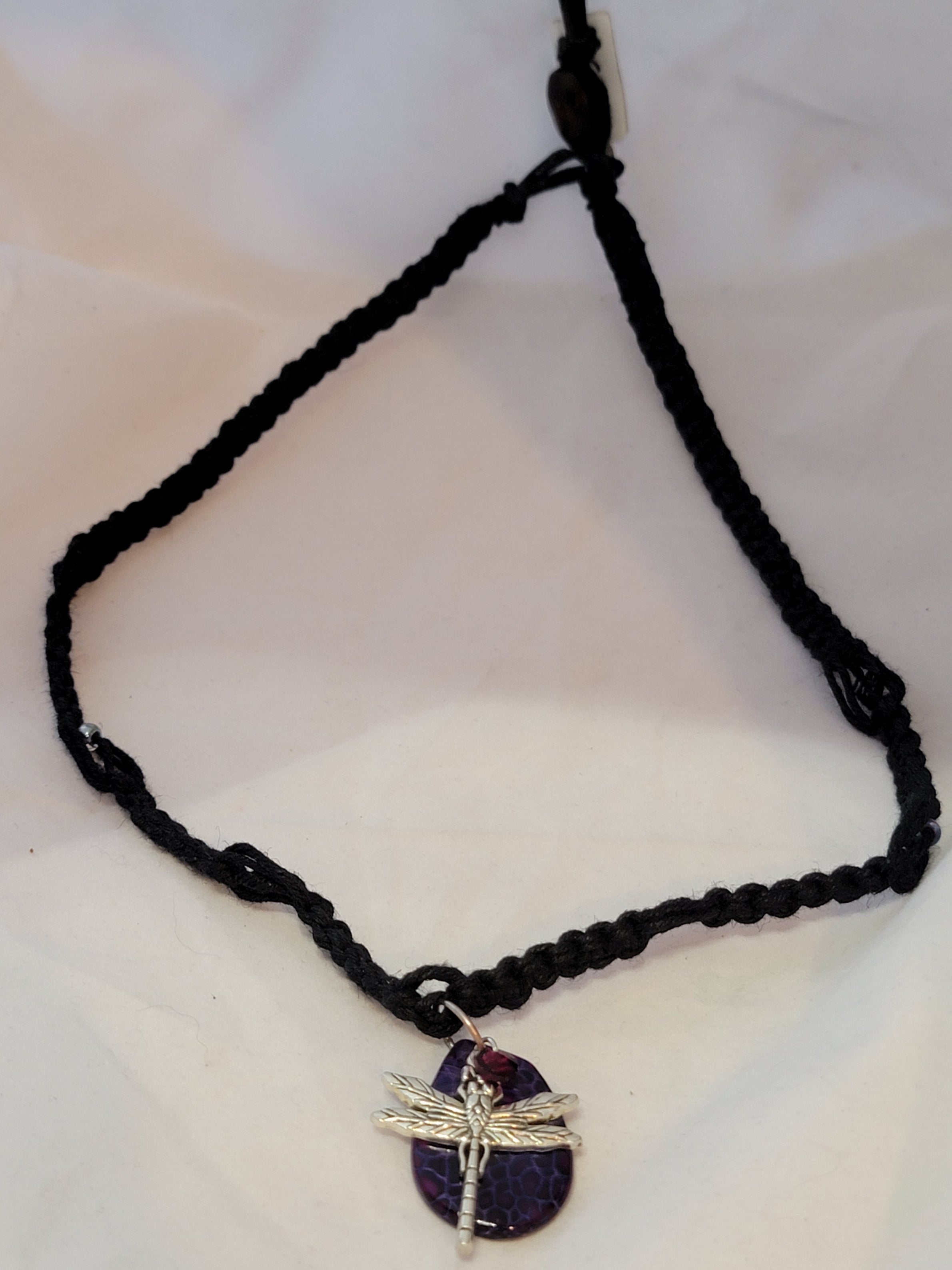 Fushia, Purple Crackle Agate with Dragonfly Necklace