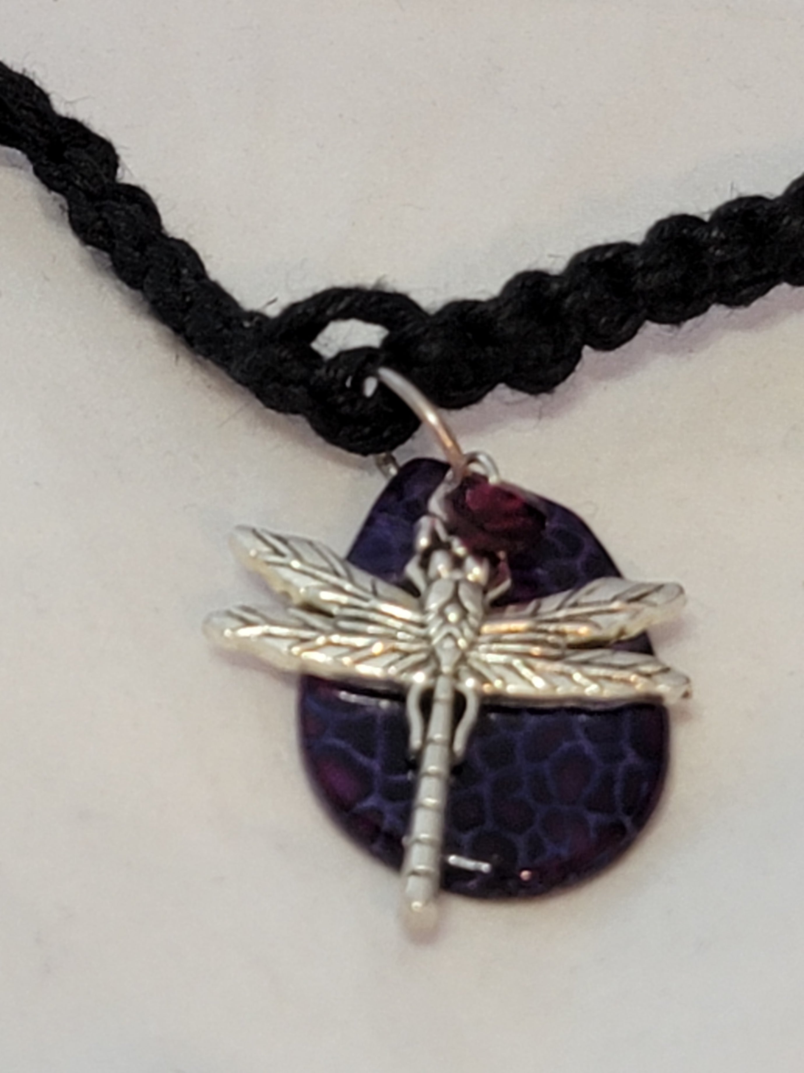 Fushia, Purple Crackle Agate with Dragonfly Necklace