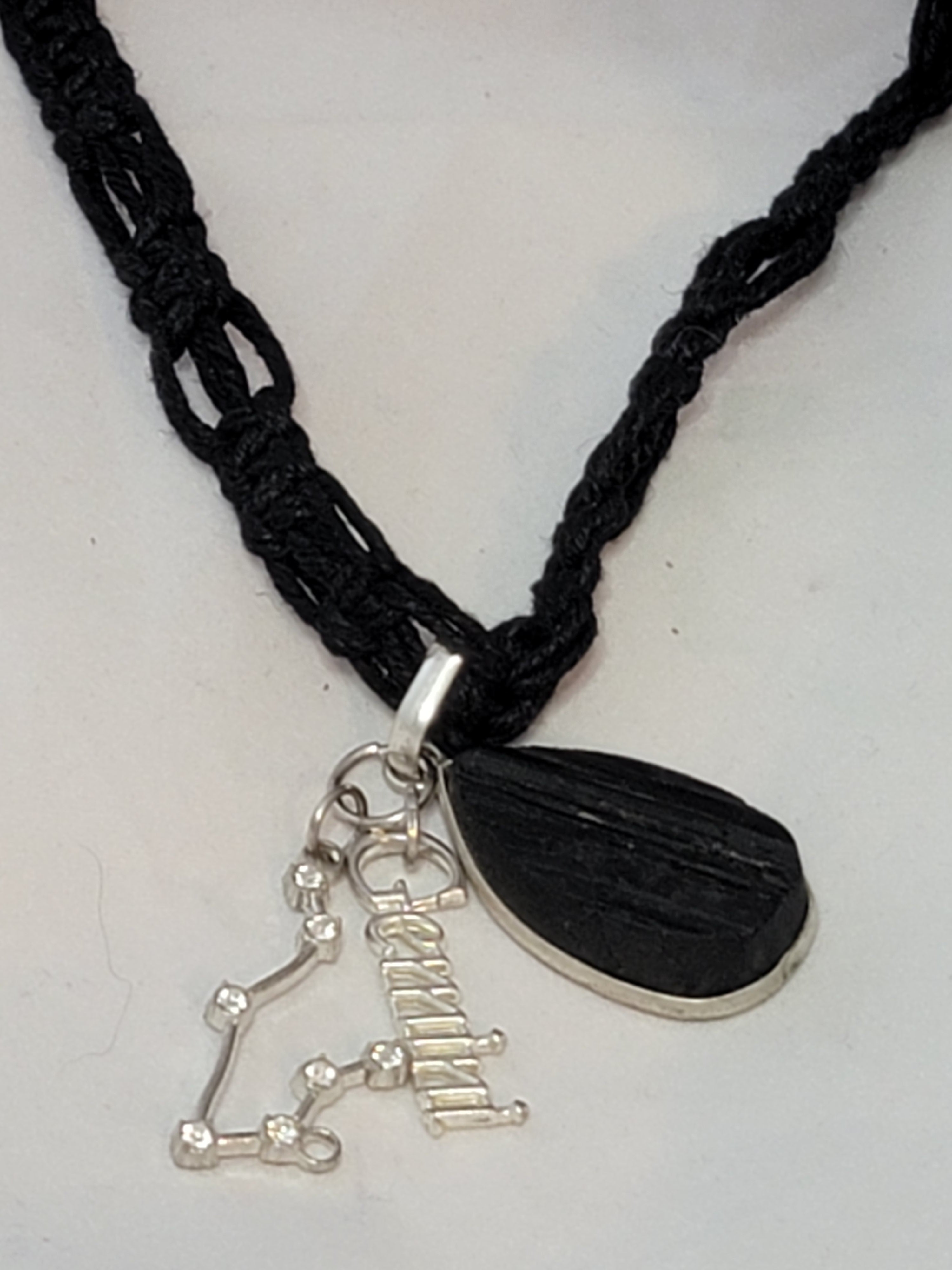 Gemini Black Tourmaline Zodiac Necklace