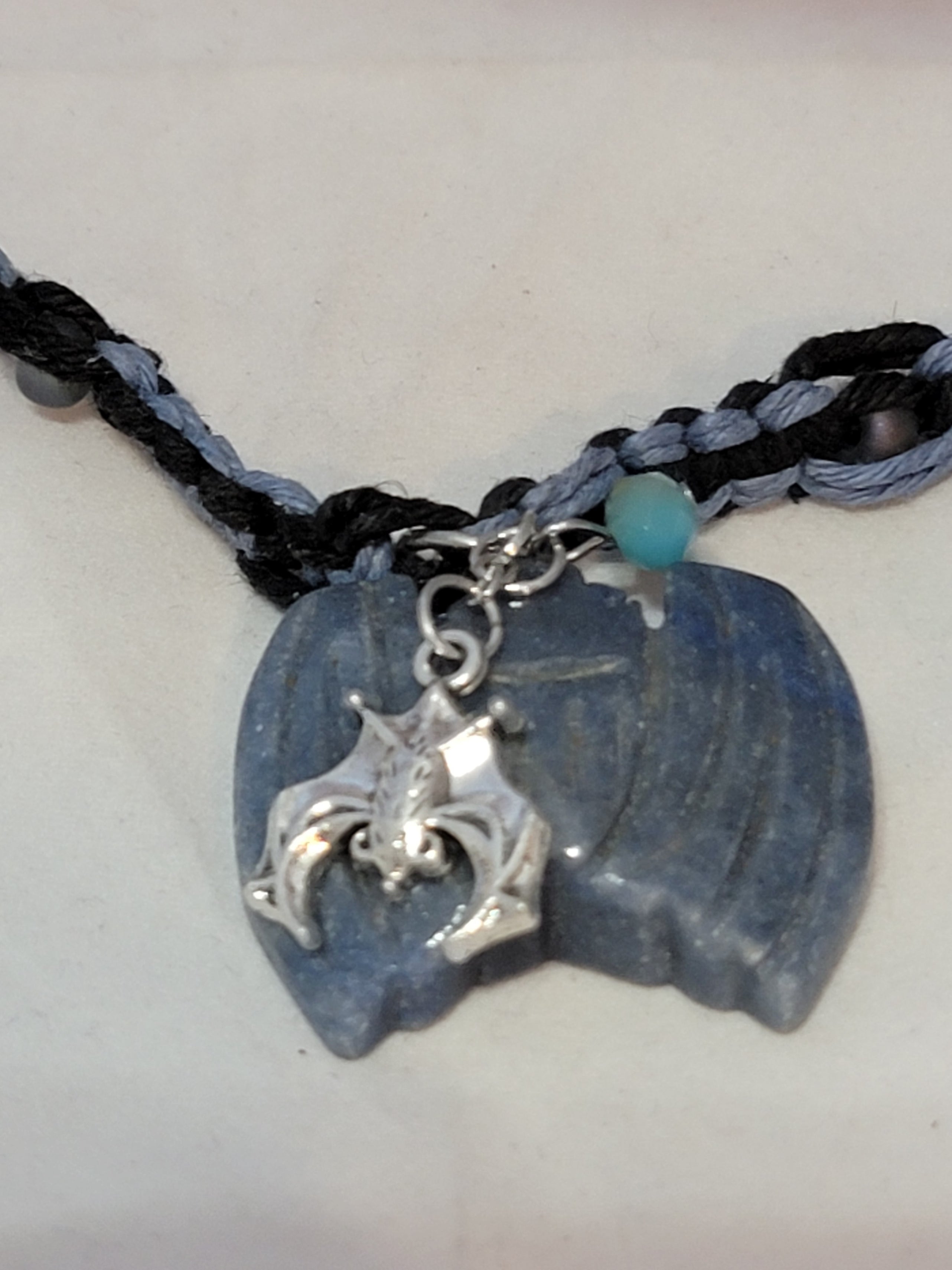 Gemstone Bat w/ Charm & Crystal Necklace