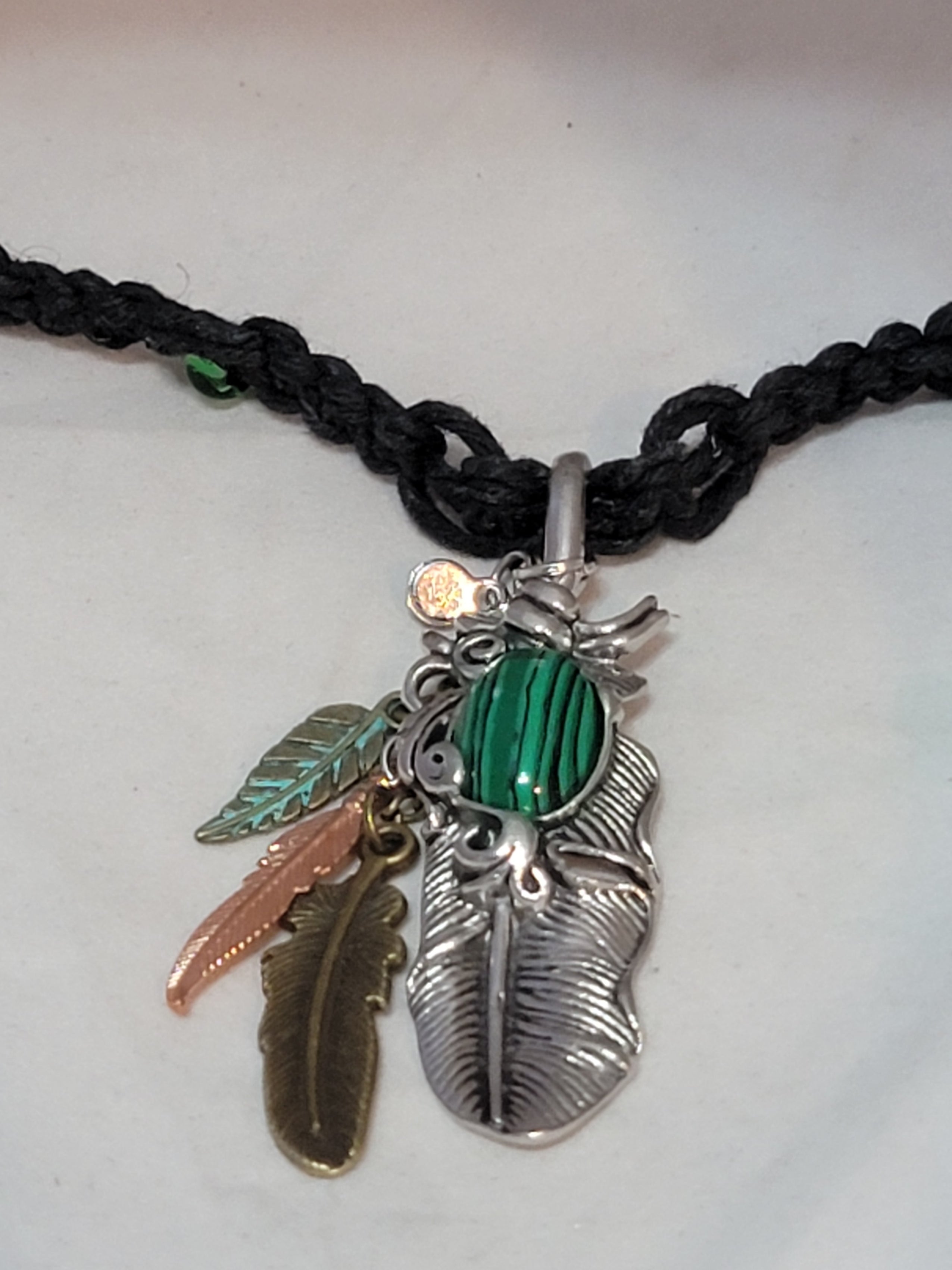 Gemstone Feather with Feathers Necklace