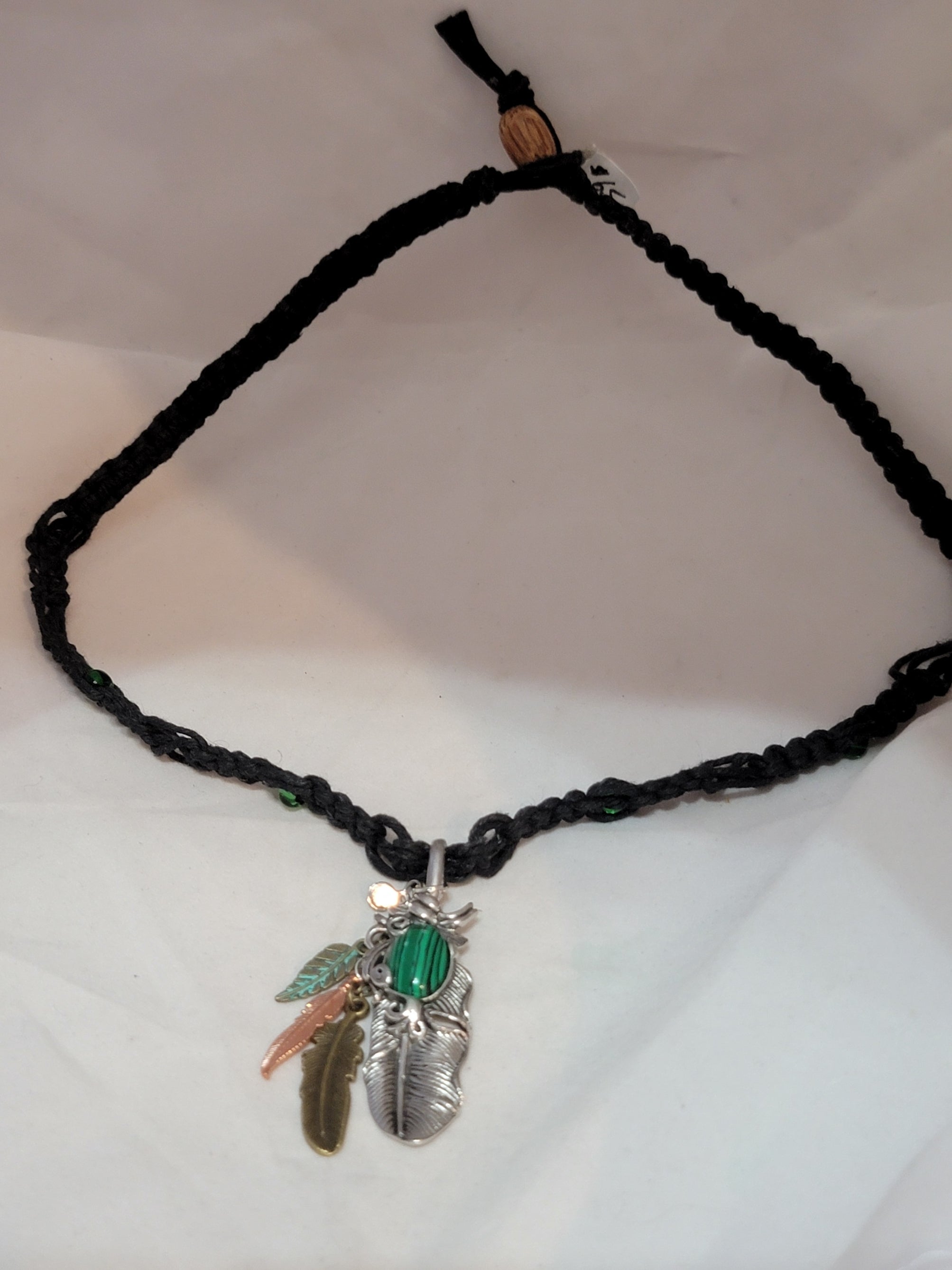 Gemstone Feather with Feathers Necklace