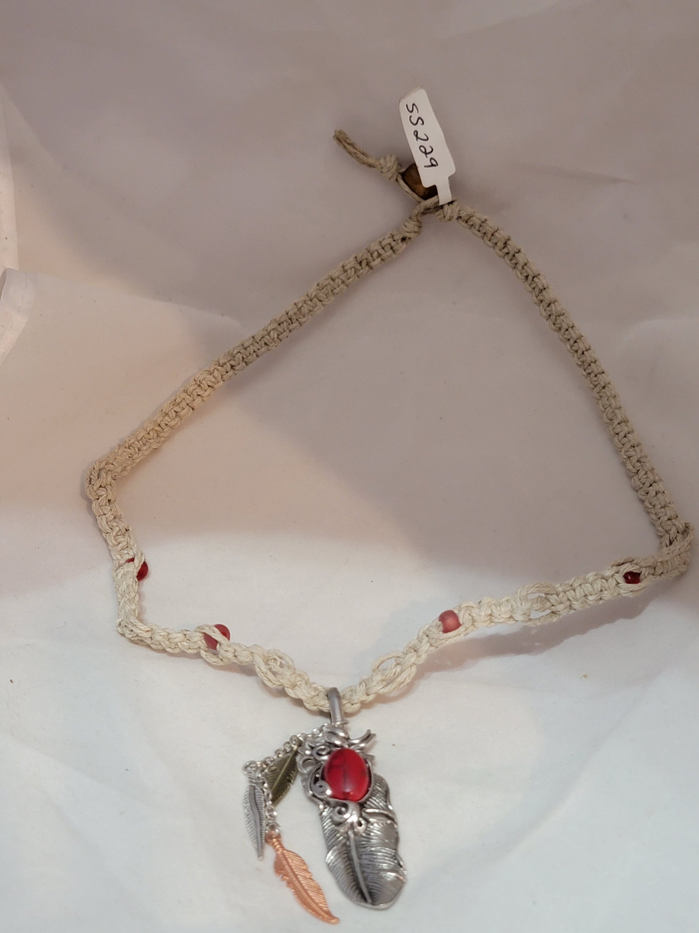 Gemstone Feather with Feathers Necklace