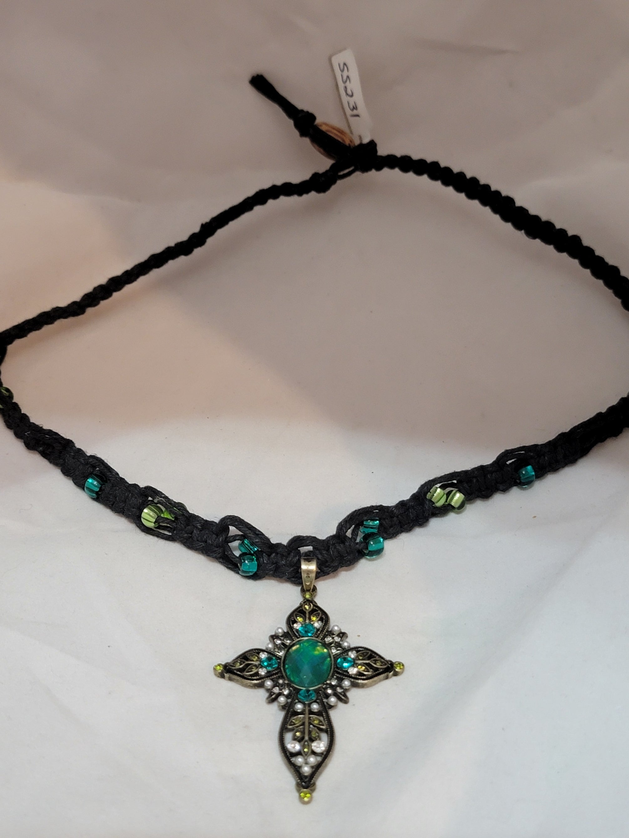 Green Crystal Cross Necklace