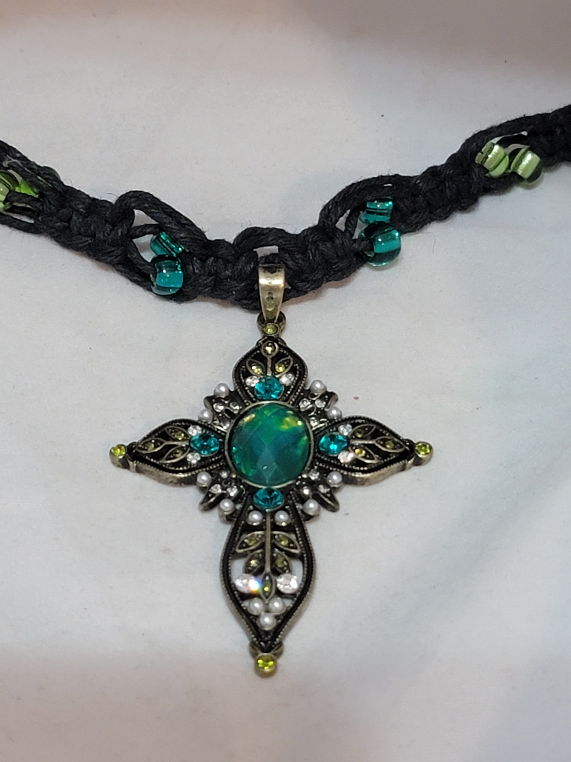 Green Crystal Cross Necklace