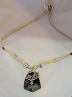 Green Dyed Agate with Mushrooms, & Crystal Necklace