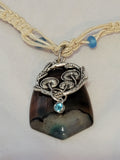 Green Dyed Agate with Mushrooms, & Crystal Necklace