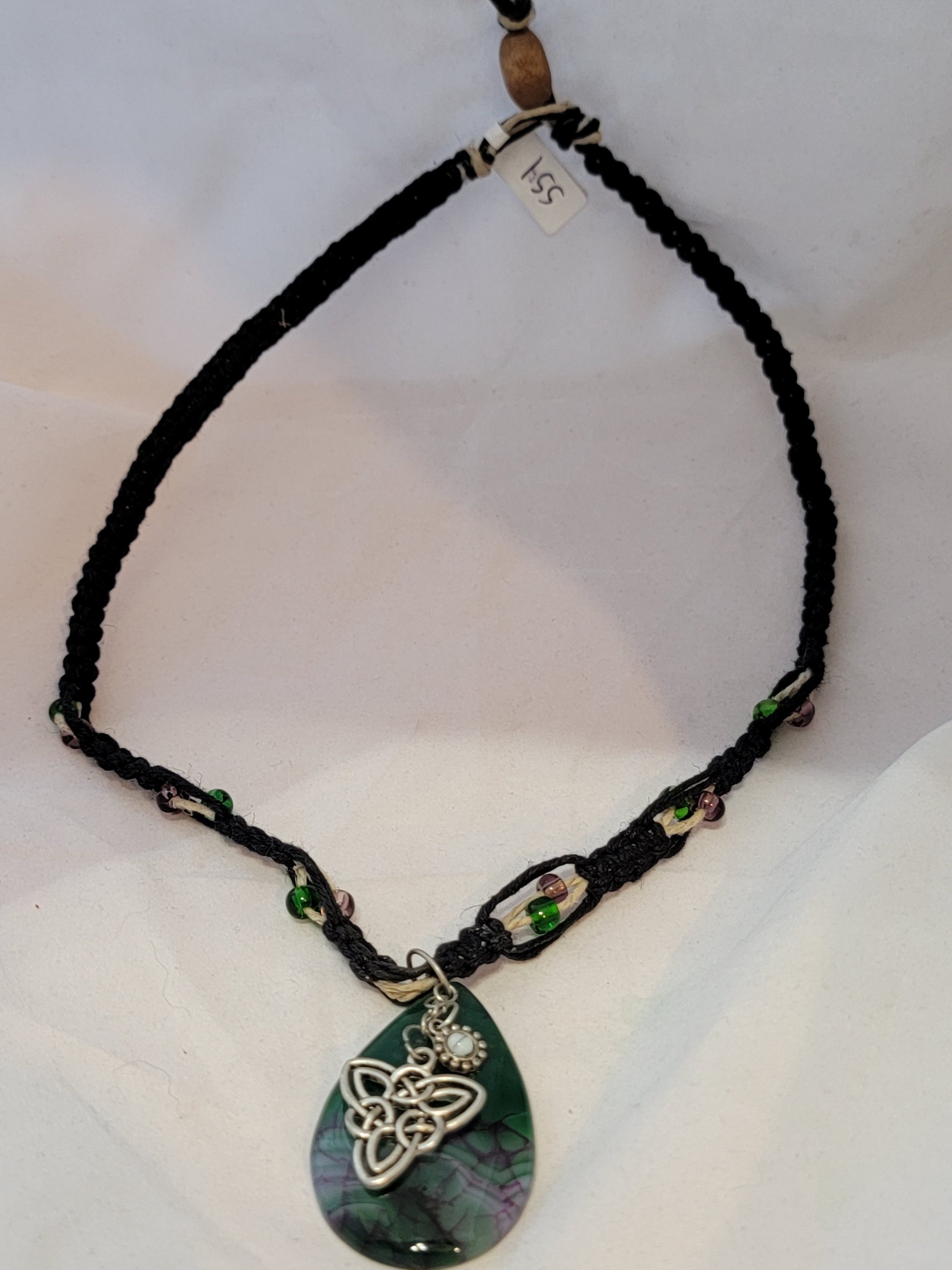 Green, Purple Crackle Agate with Triquetra Necklace