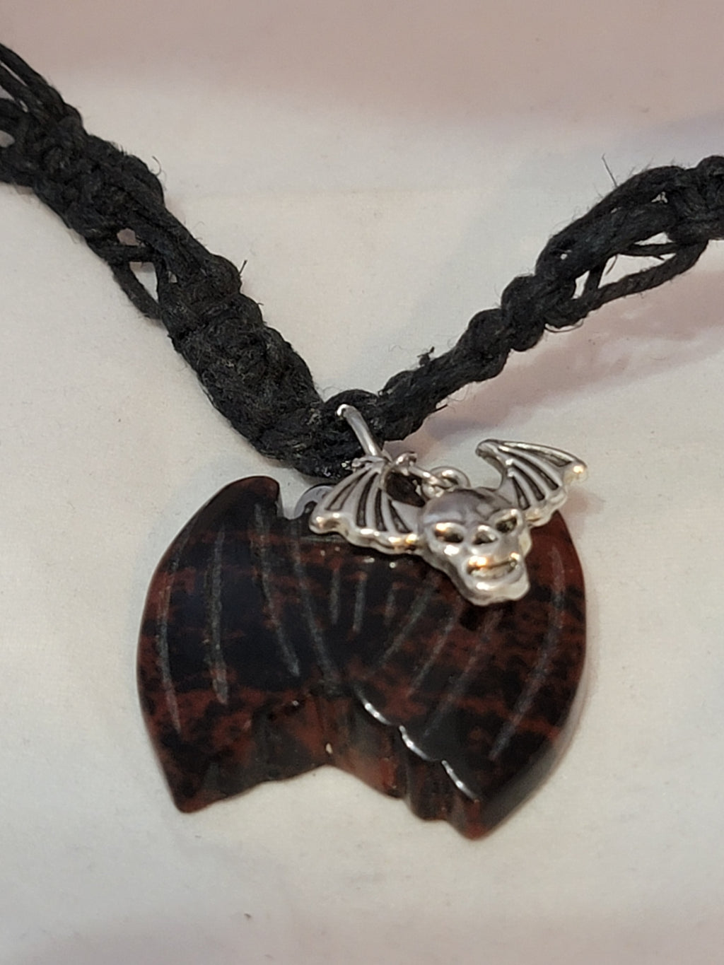 Gemstone Bat w/ Charm & Crystal Necklace
