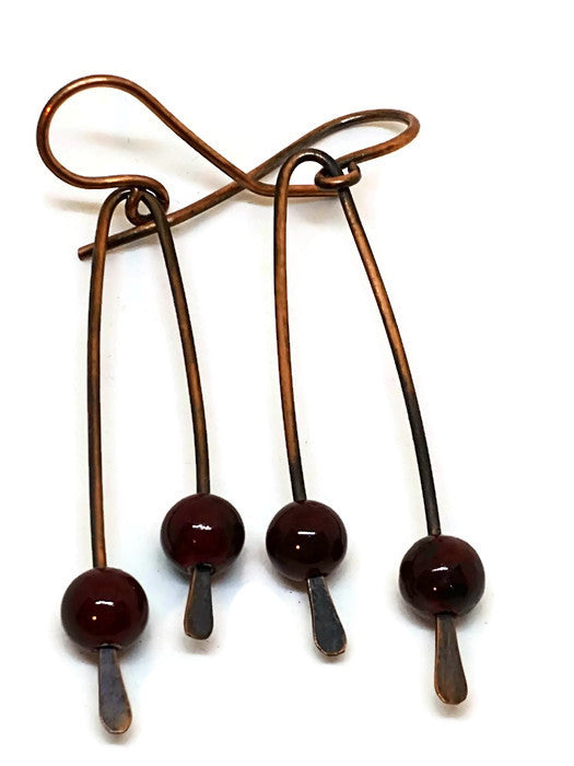 Maroon Glass Paddle Earrings