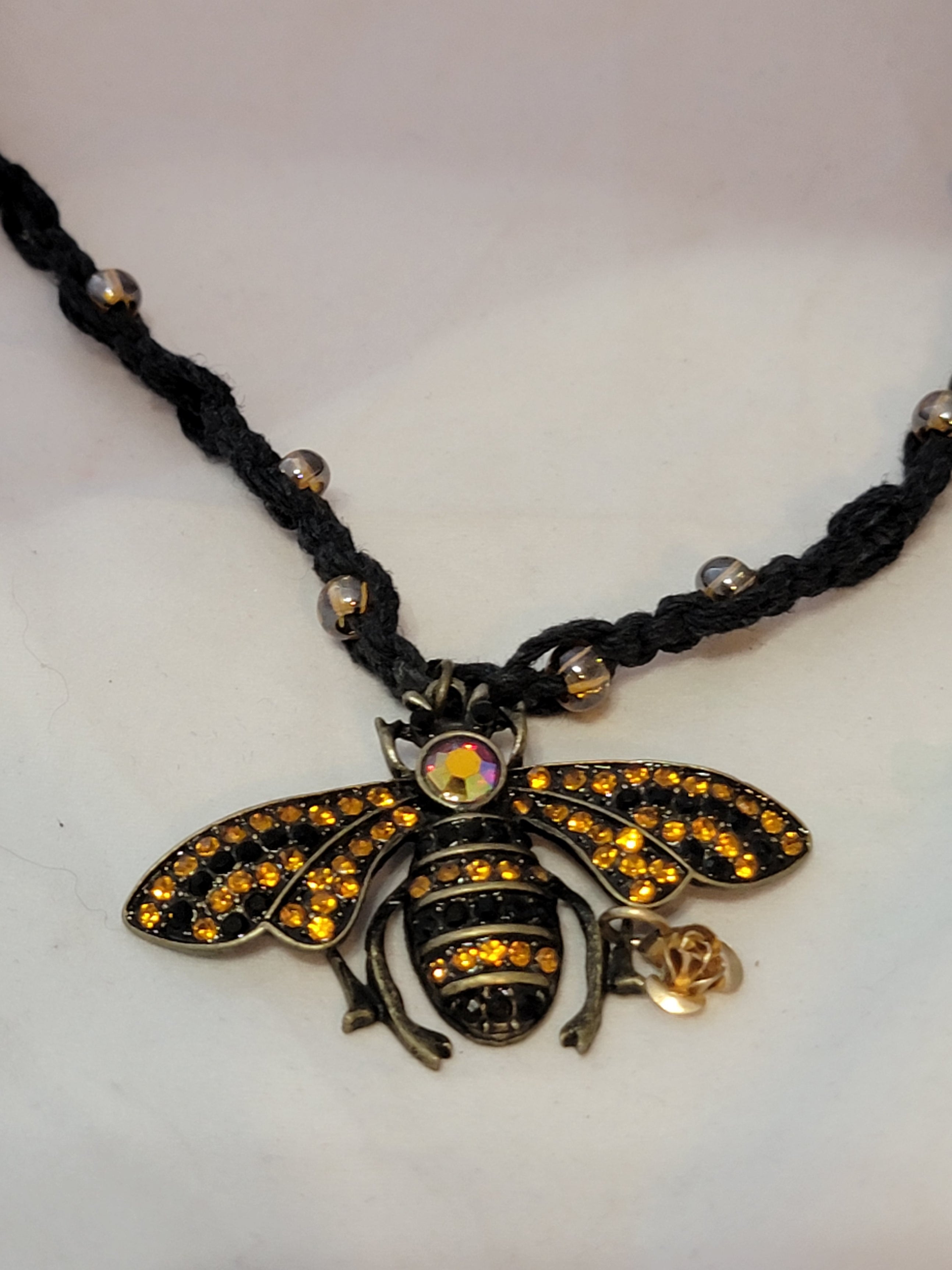 Orange, Black Bumble Bee with Flower Necklace