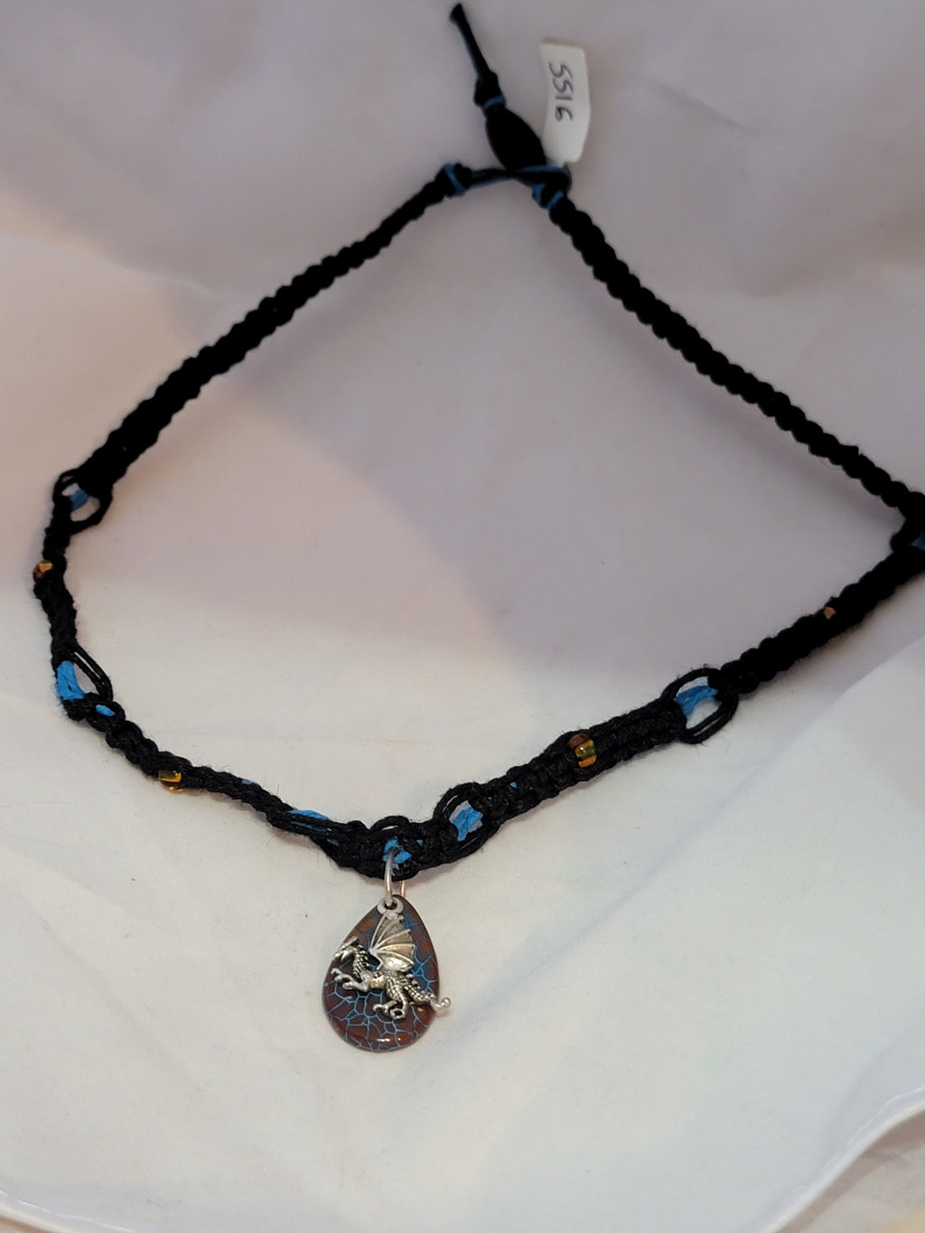 Orange, Blue Crackle Agate Dragon Necklace