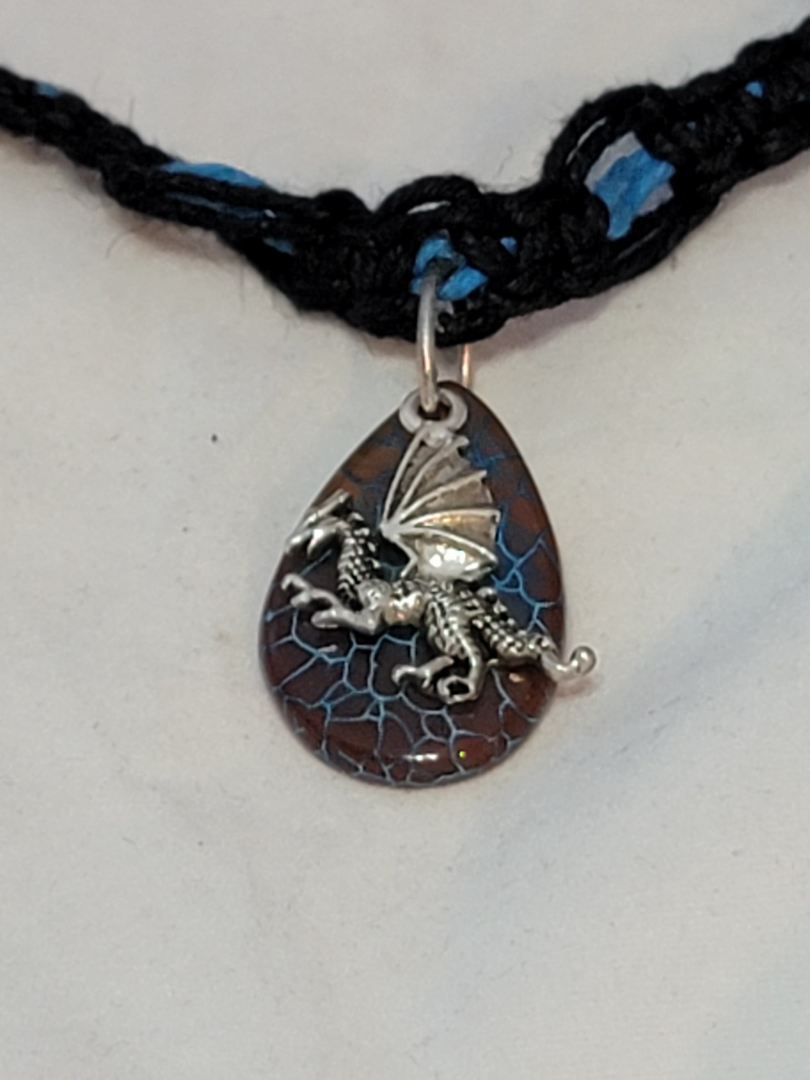 Orange, Blue Crackle Agate Dragon Necklace
