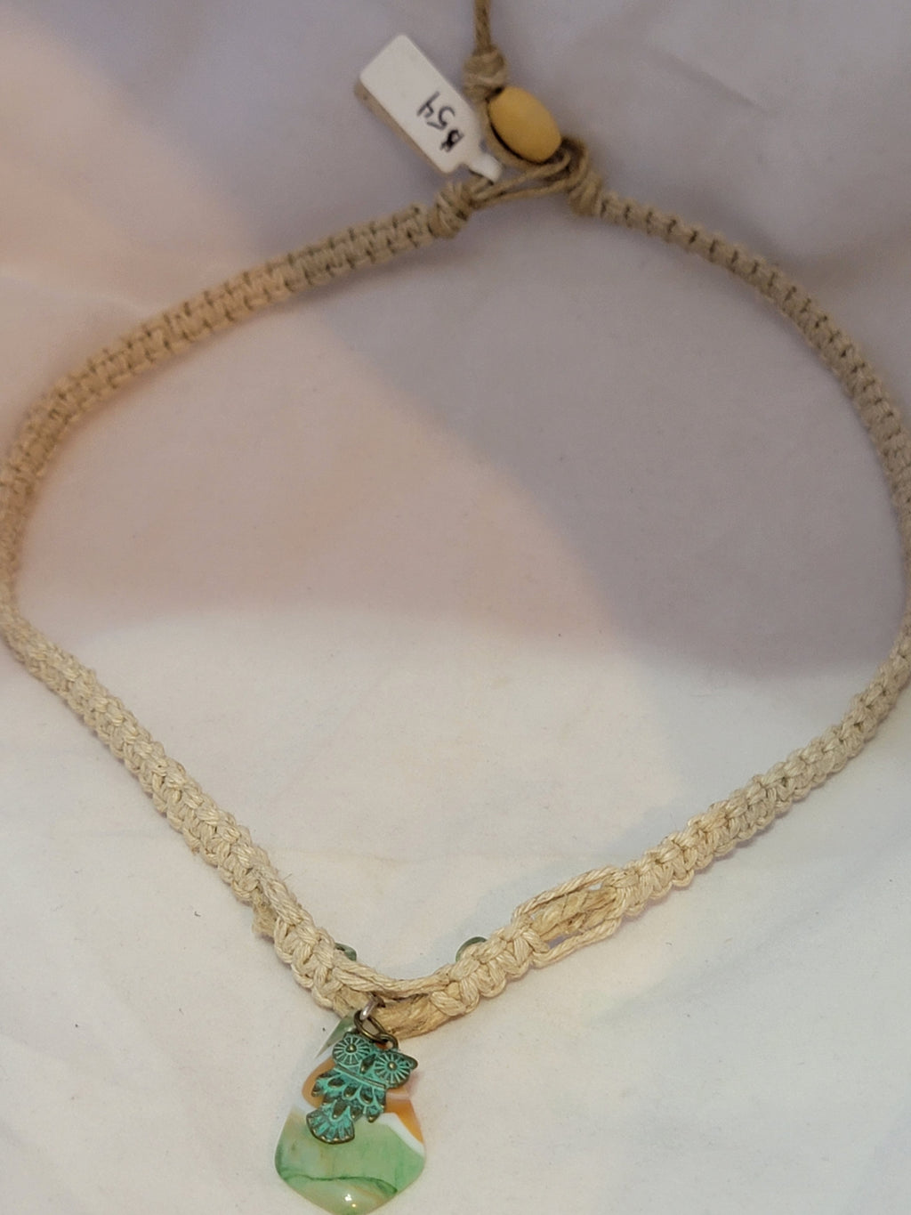 Orange, Green Dyed Agate with Owl Necklace