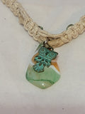 Orange, Green Dyed Agate with Owl Necklace