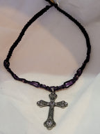 Pewter Cross with Lavender Crystals Necklace