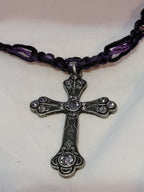 Pewter Cross with Lavender Crystals Necklace