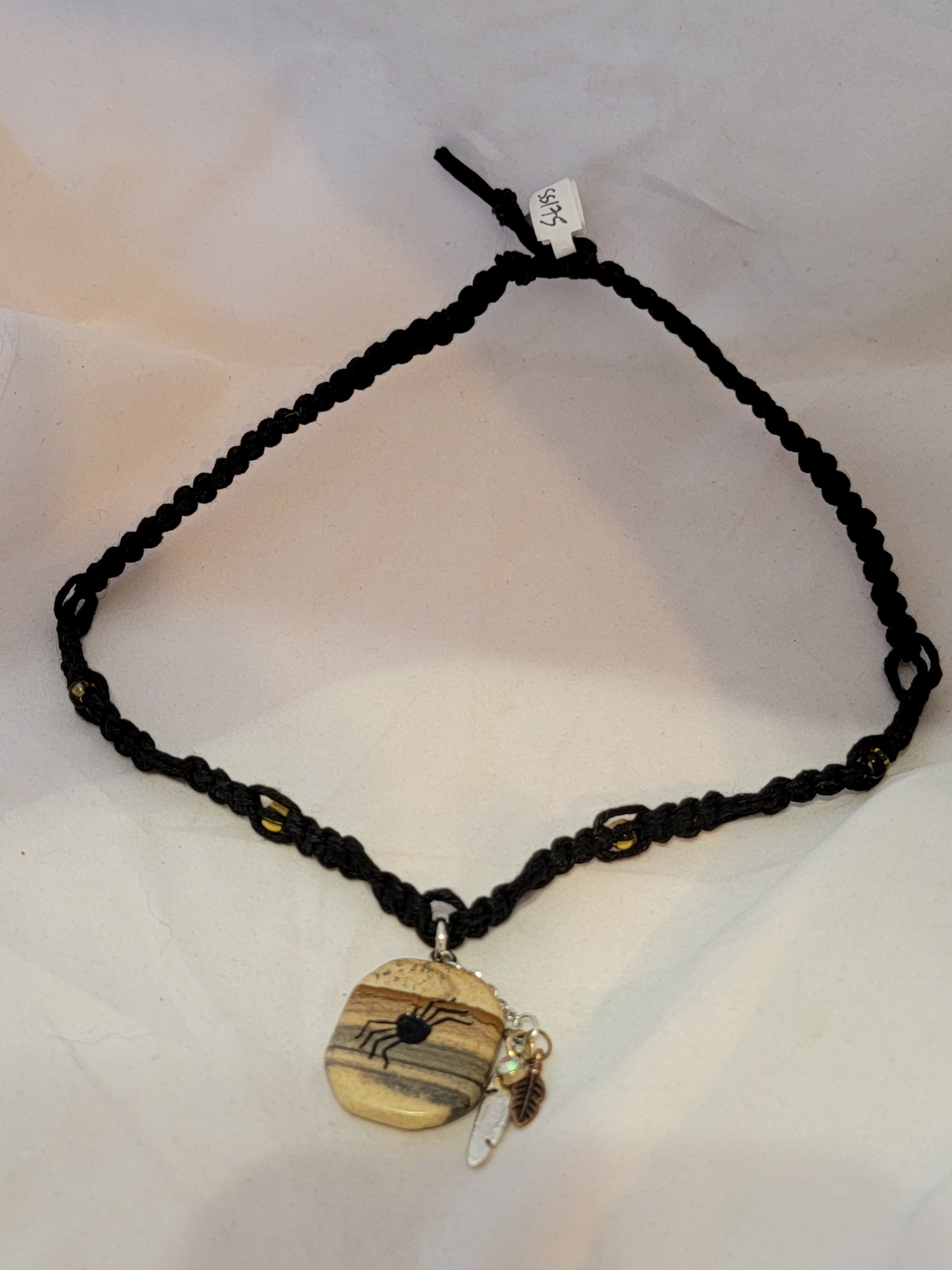 Picture Jasper Spider with Feathers, & Opalite Charm Necklace