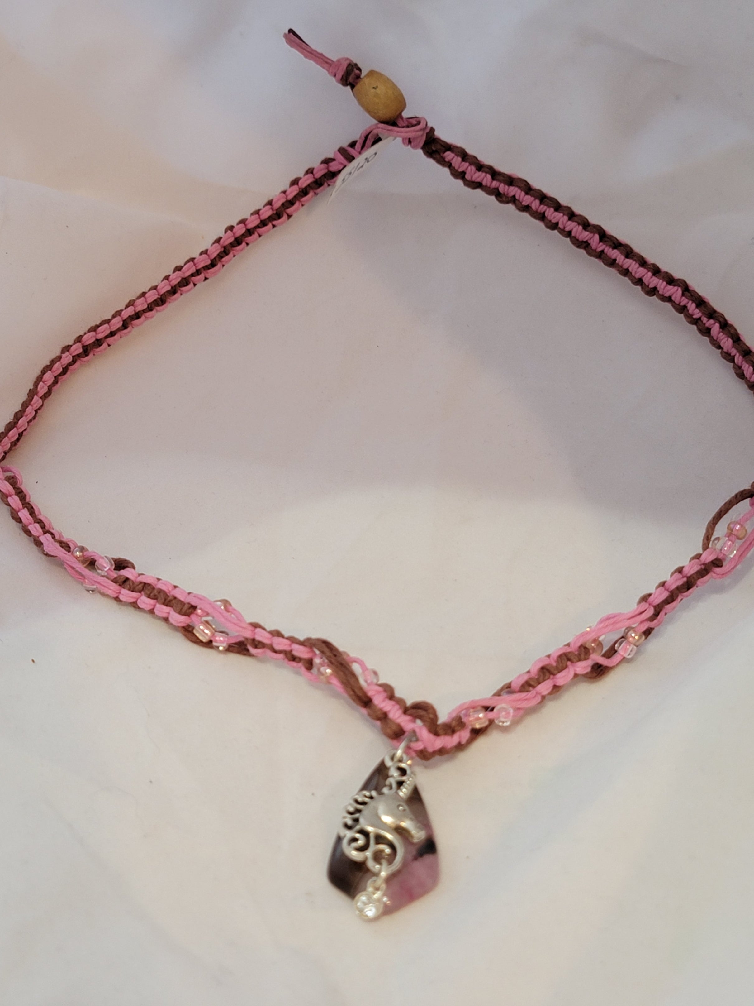 Pink Dyed Agate with Unicorn Necklace