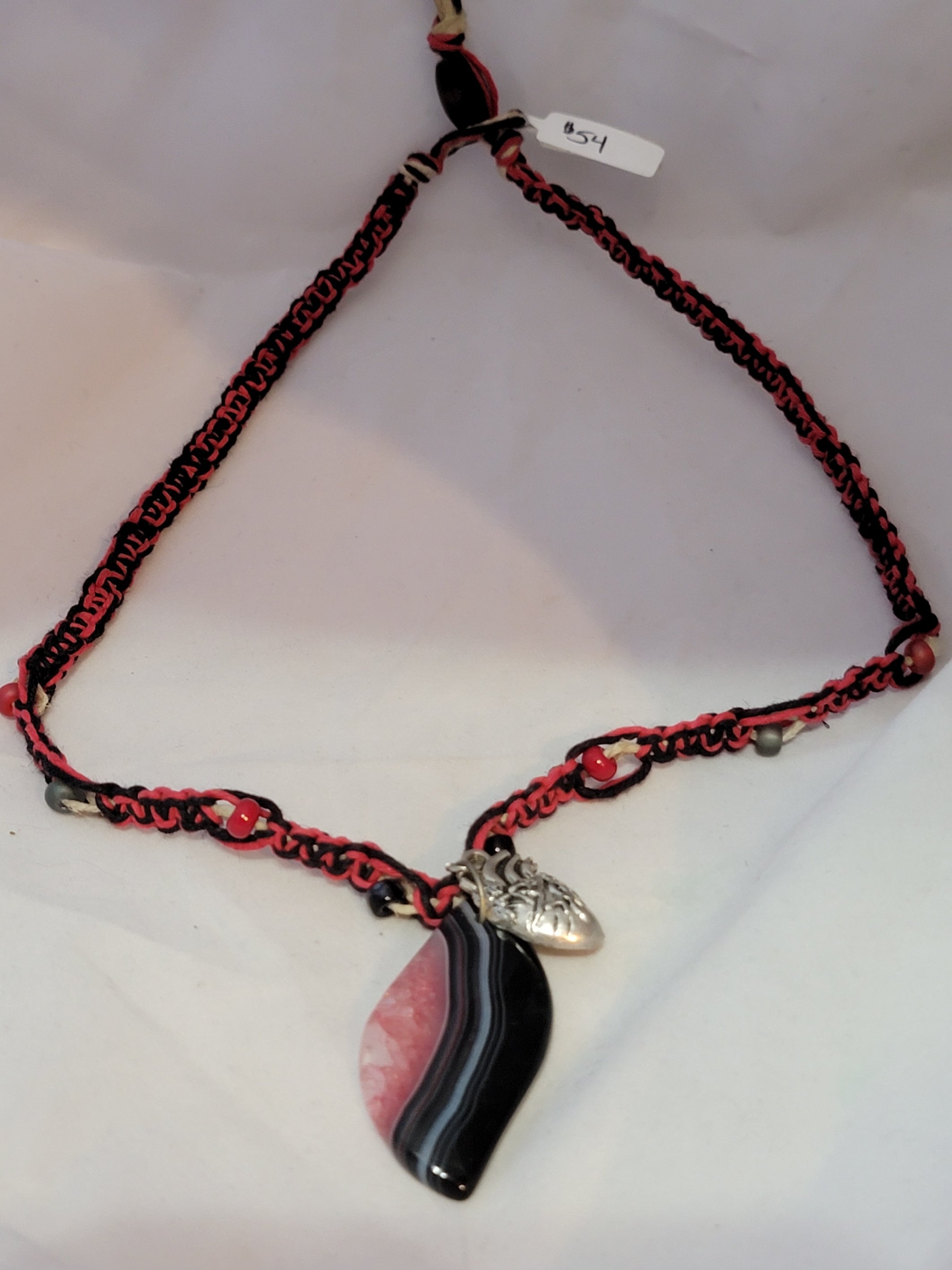 Pink Dyed Black Onyx with Heart Necklace