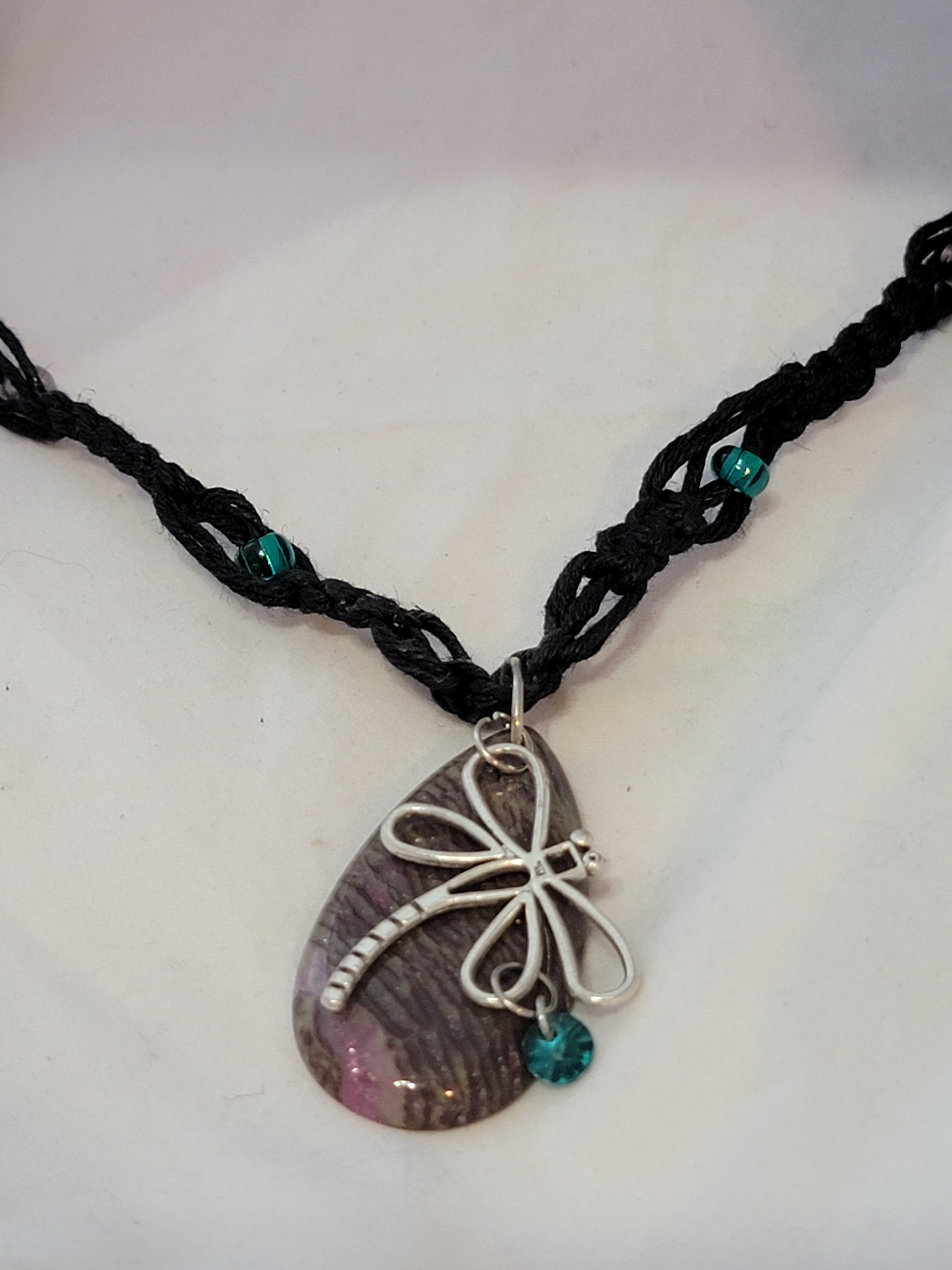 Pink, Purple Quartz Silver Dragonfly Necklace