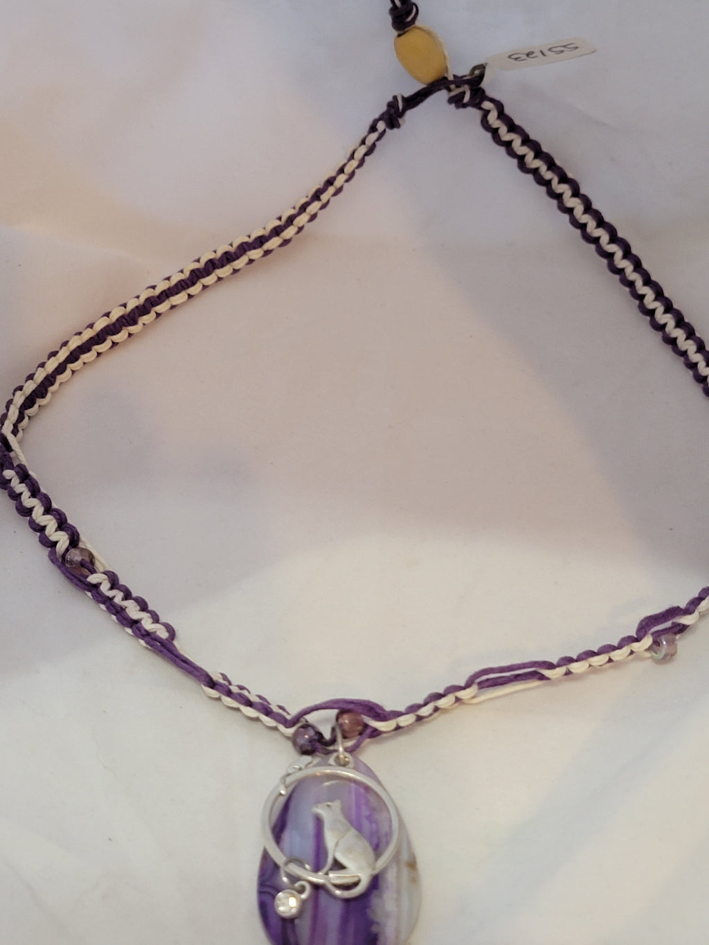 Purple Dyed Agate with Cat & Mouse Necklace