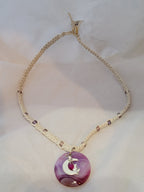 Purple Dyed Agate with Cat on Moon Necklace