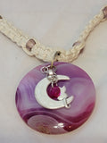 Purple Dyed Agate with Cat on Moon Necklace
