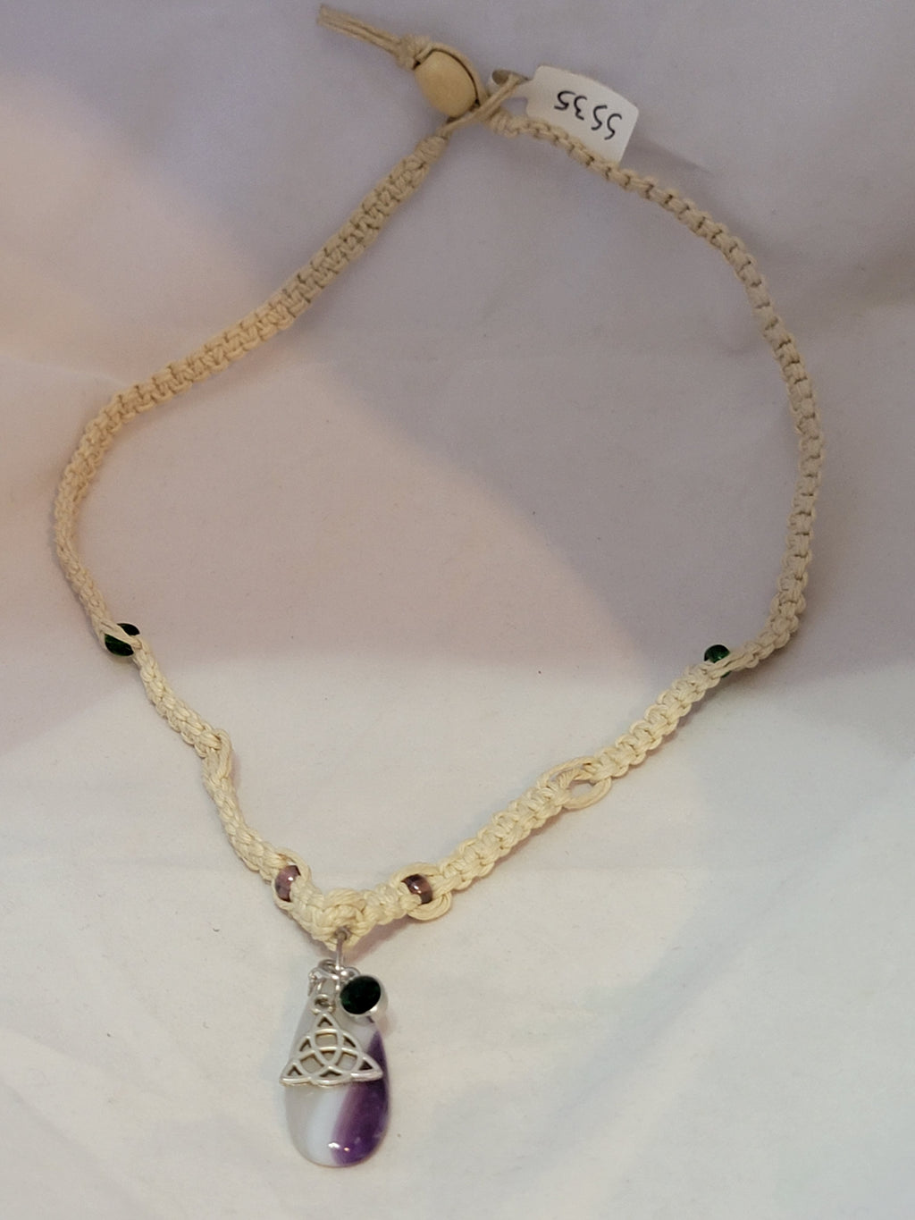 Purple Dyed Agate with Triquetra & Crystal Necklace